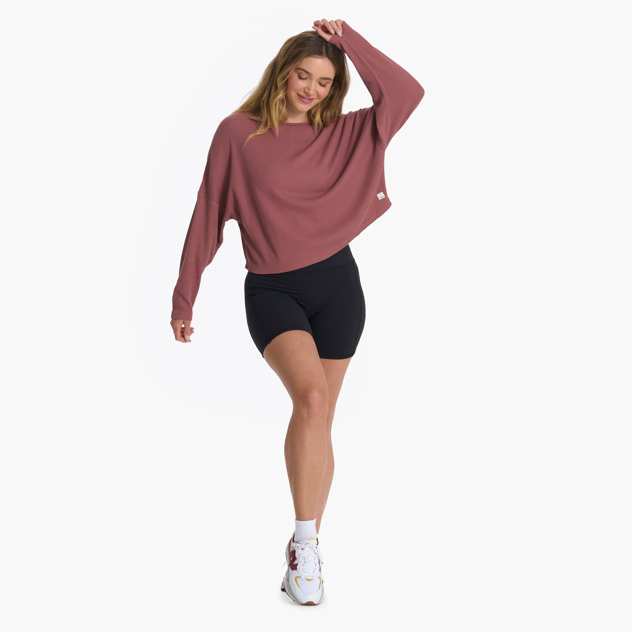 Slouchy Waffle Crew | Rosewood