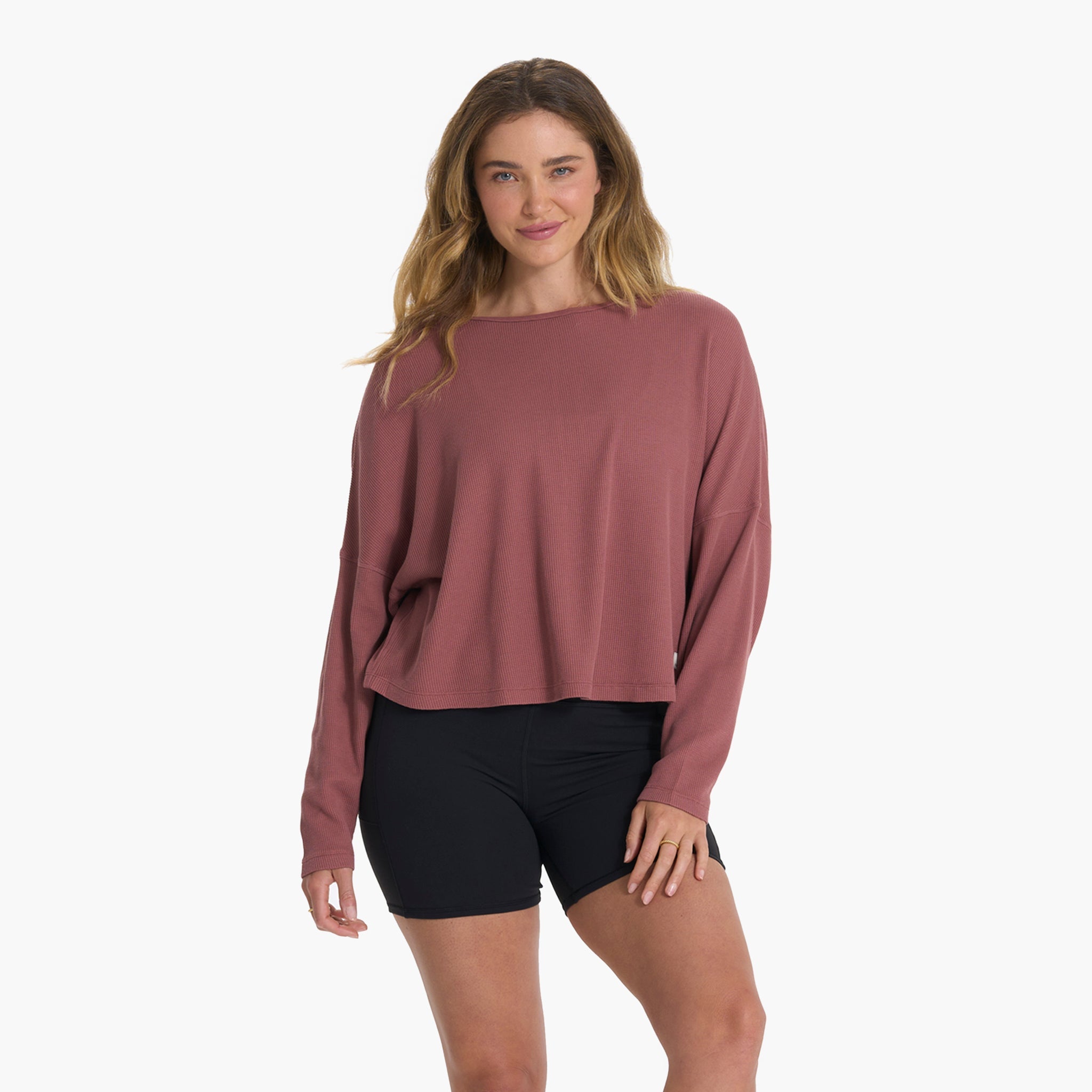 Slouchy Waffle Crew | Rosewood