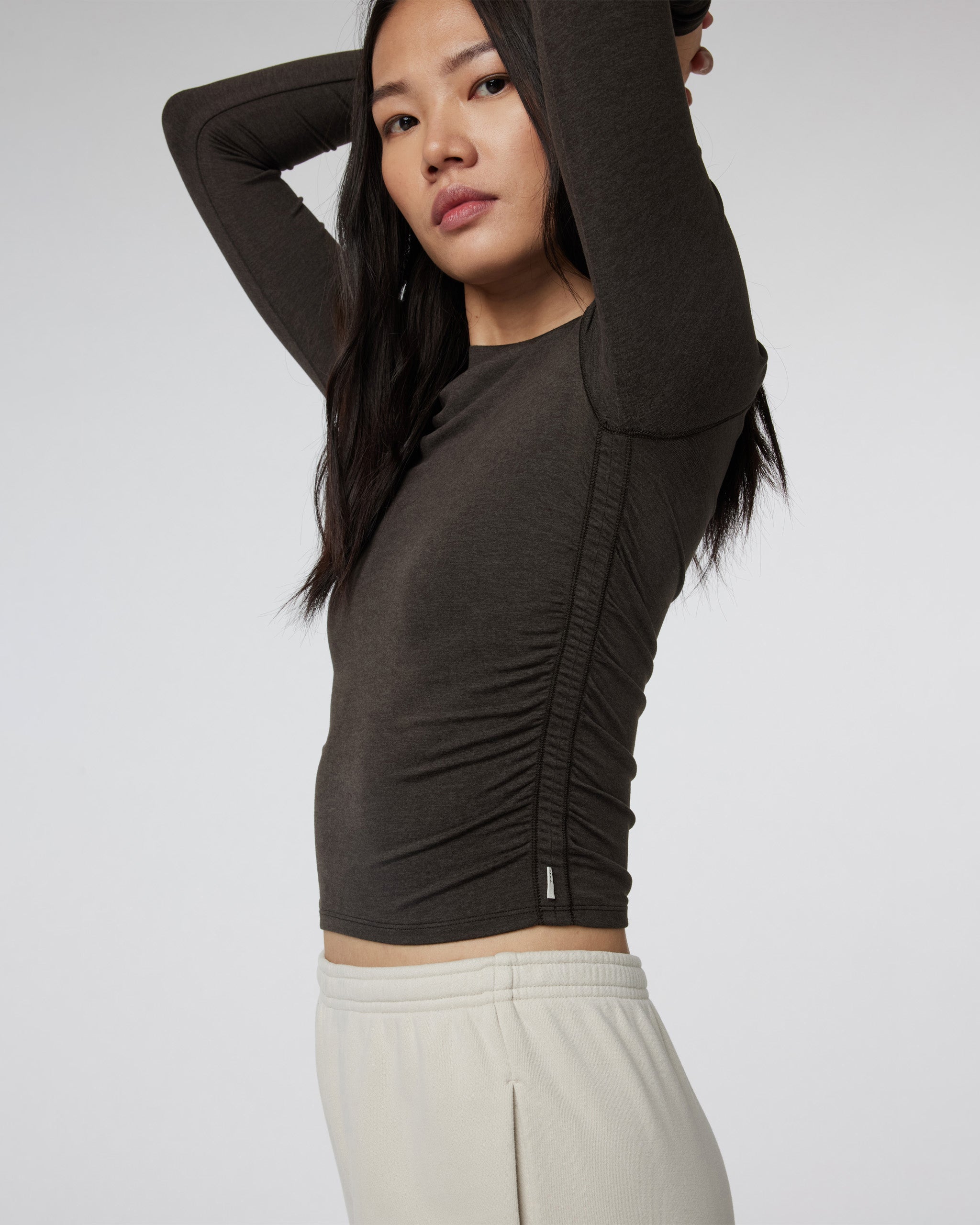 Long Sleeve Halo Ruched Tee | Dark Java Heather