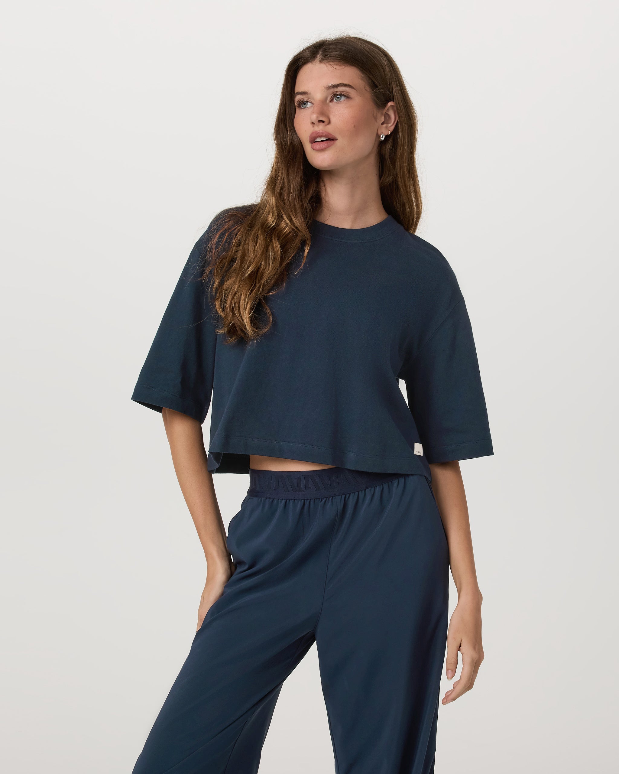 Short Sleeve Heavyweight Crop Cotton Tee | Ink