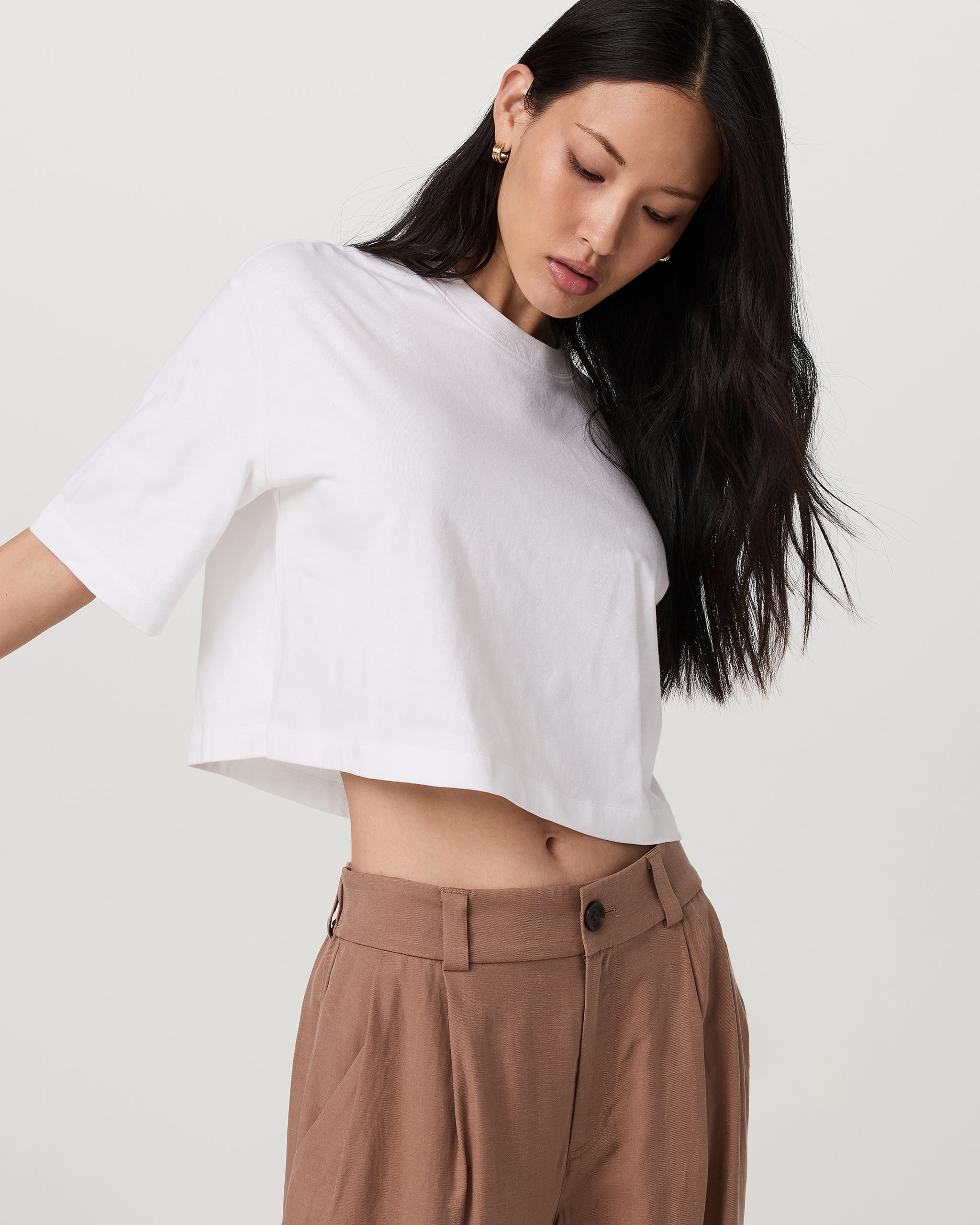 Short Sleeve Heavyweight Crop Cotton Tee | White