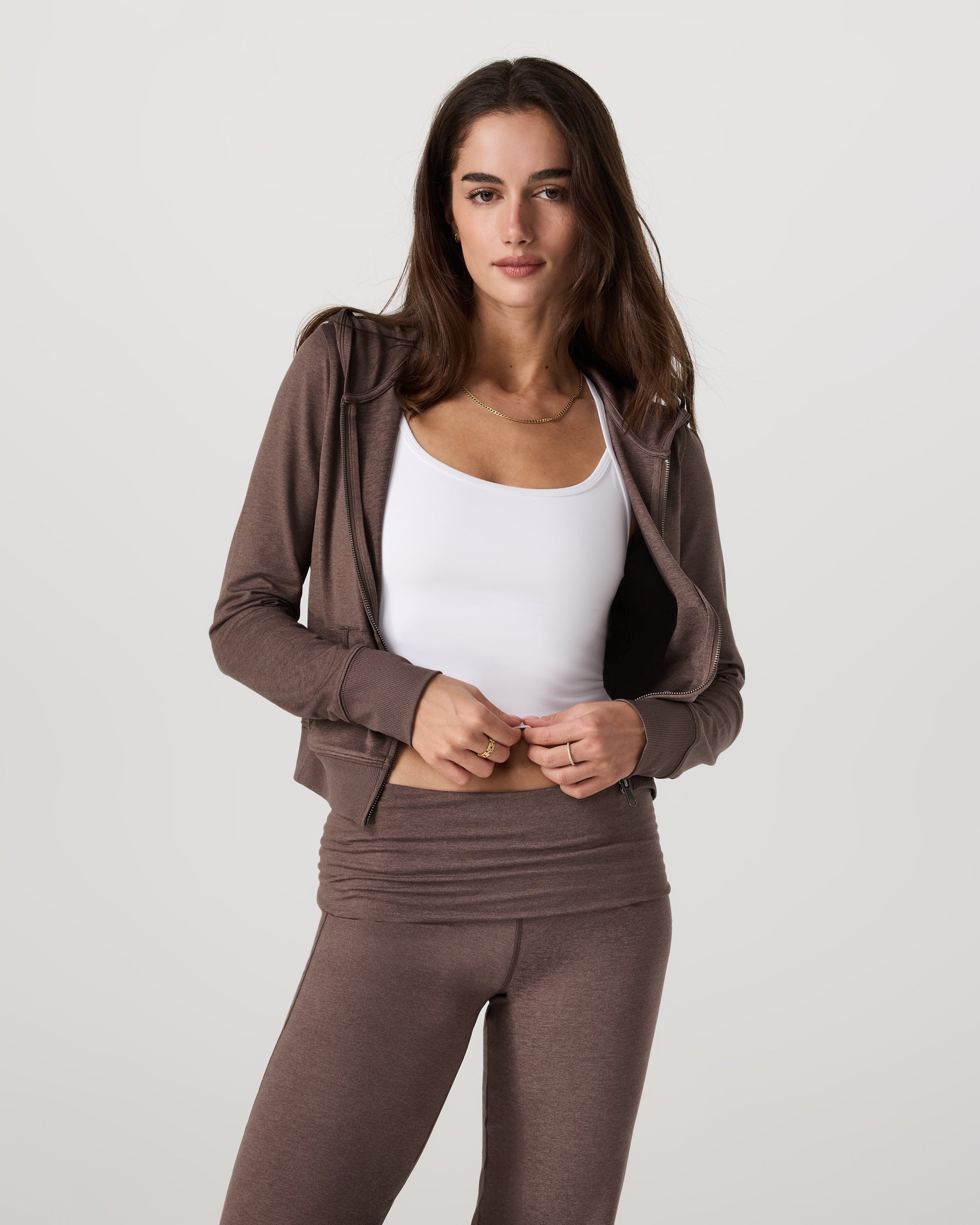 Halo Mini Full Zip Hoodie | Chocolate Milk Heather
