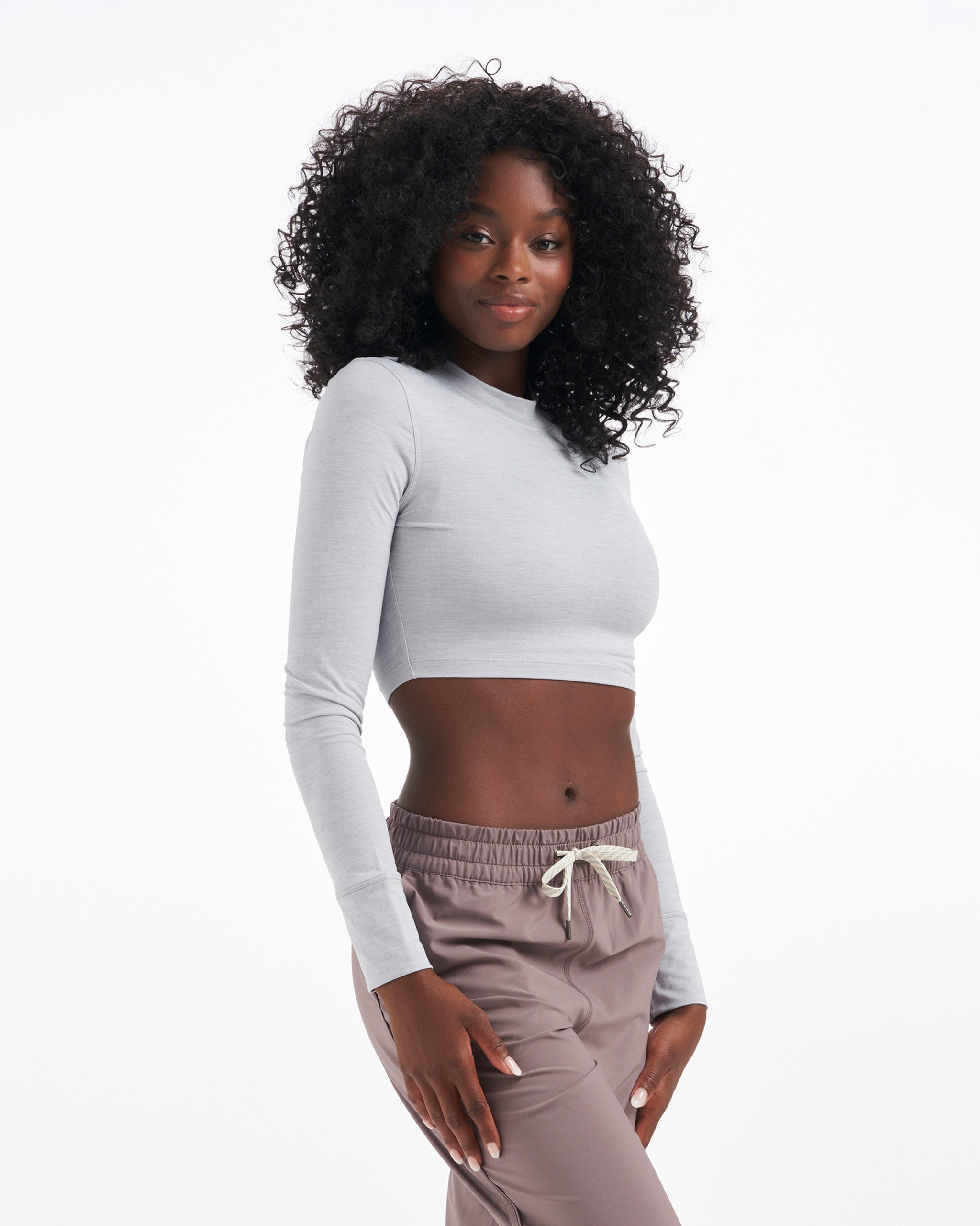 Long-Sleeve Lux Crop Tee | Platinum Heather