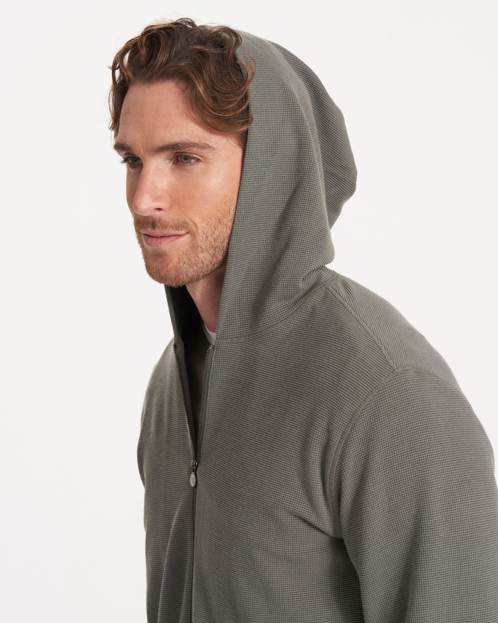 Performance Waffle Zip Hoodie | Dusty Pine