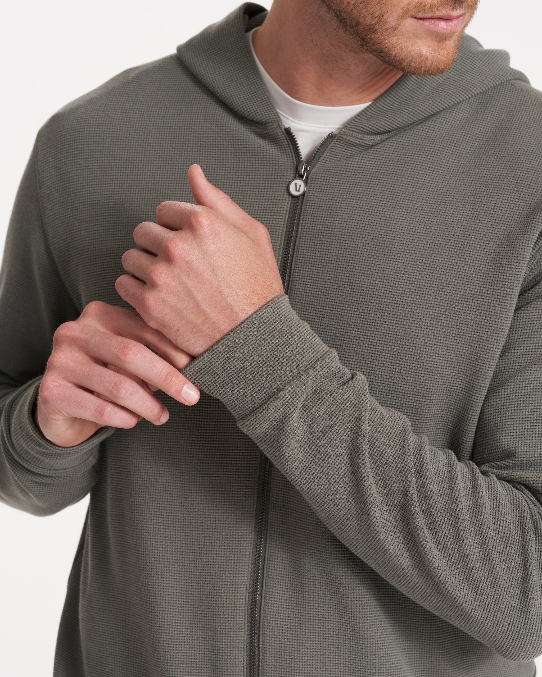 Performance Waffle Zip Hoodie | Dusty Pine