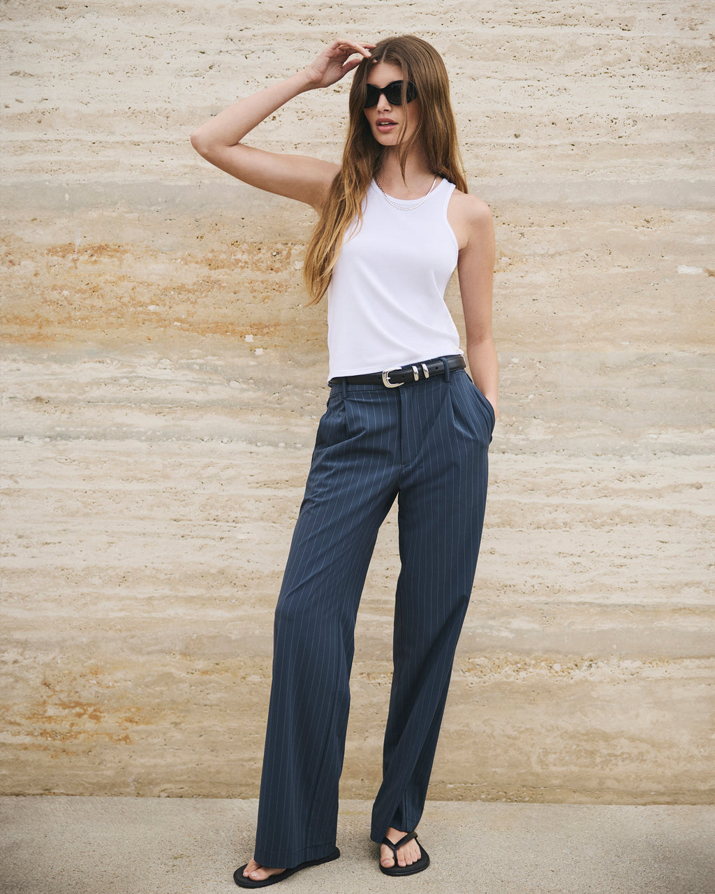 Villa Pinstripe Trouser Pant | Navy Pinstripe