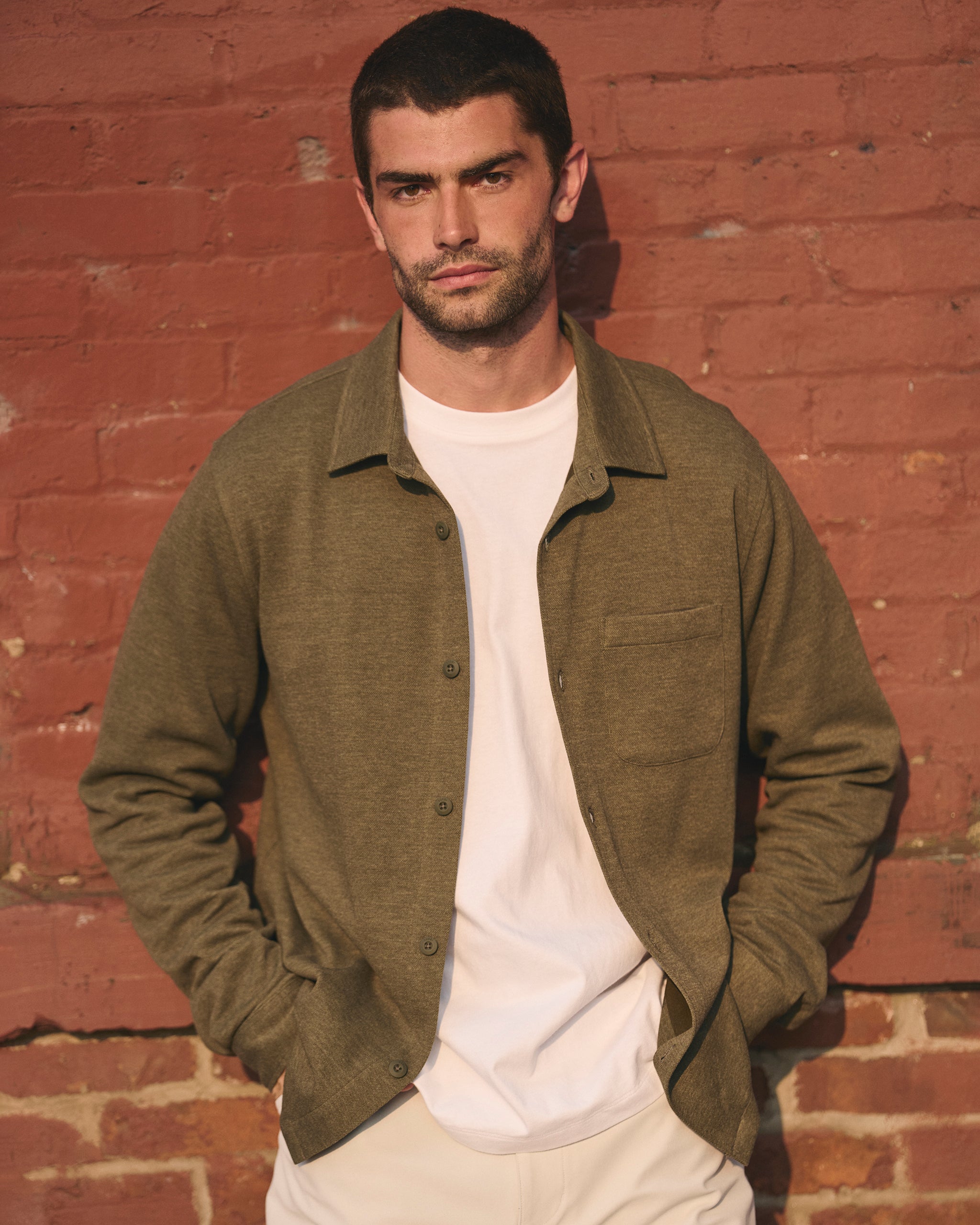 Long Sleeve Jeffreys Button Down Overshirt | Olive Heather