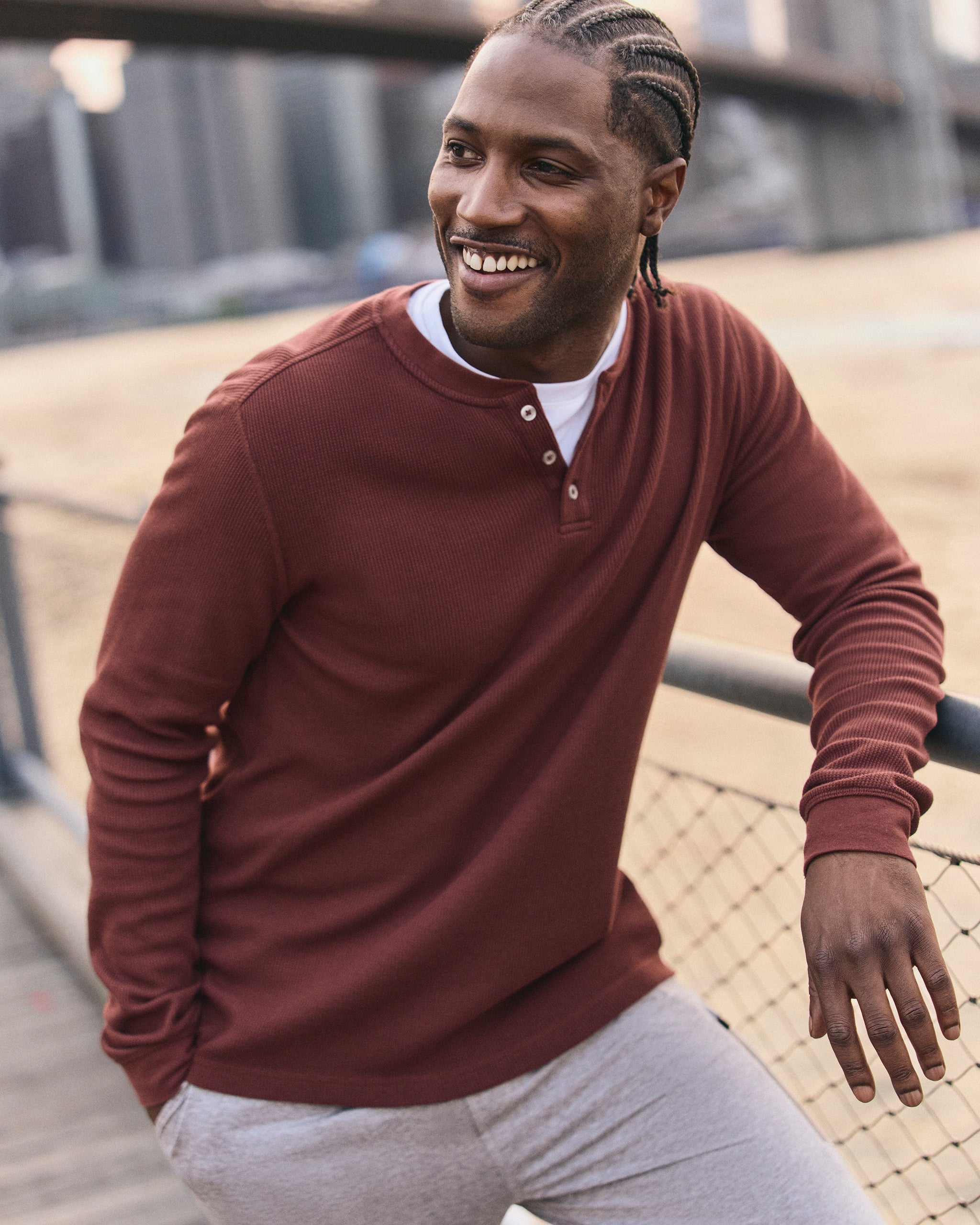 Waffle Henley | Burgundy