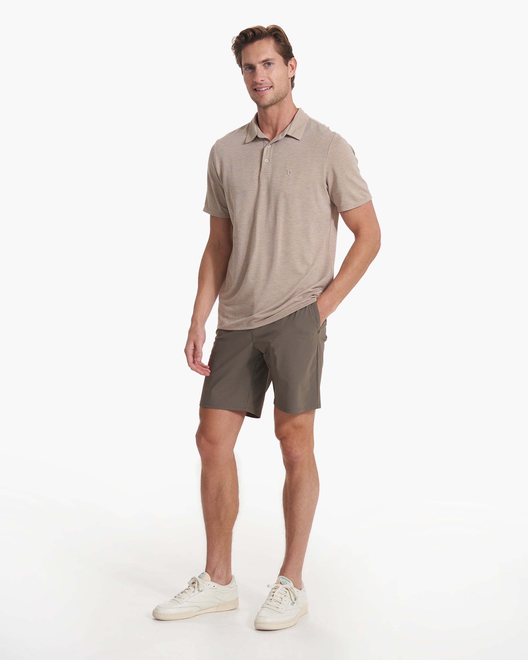 Knit Twill Polo | Camel Heather