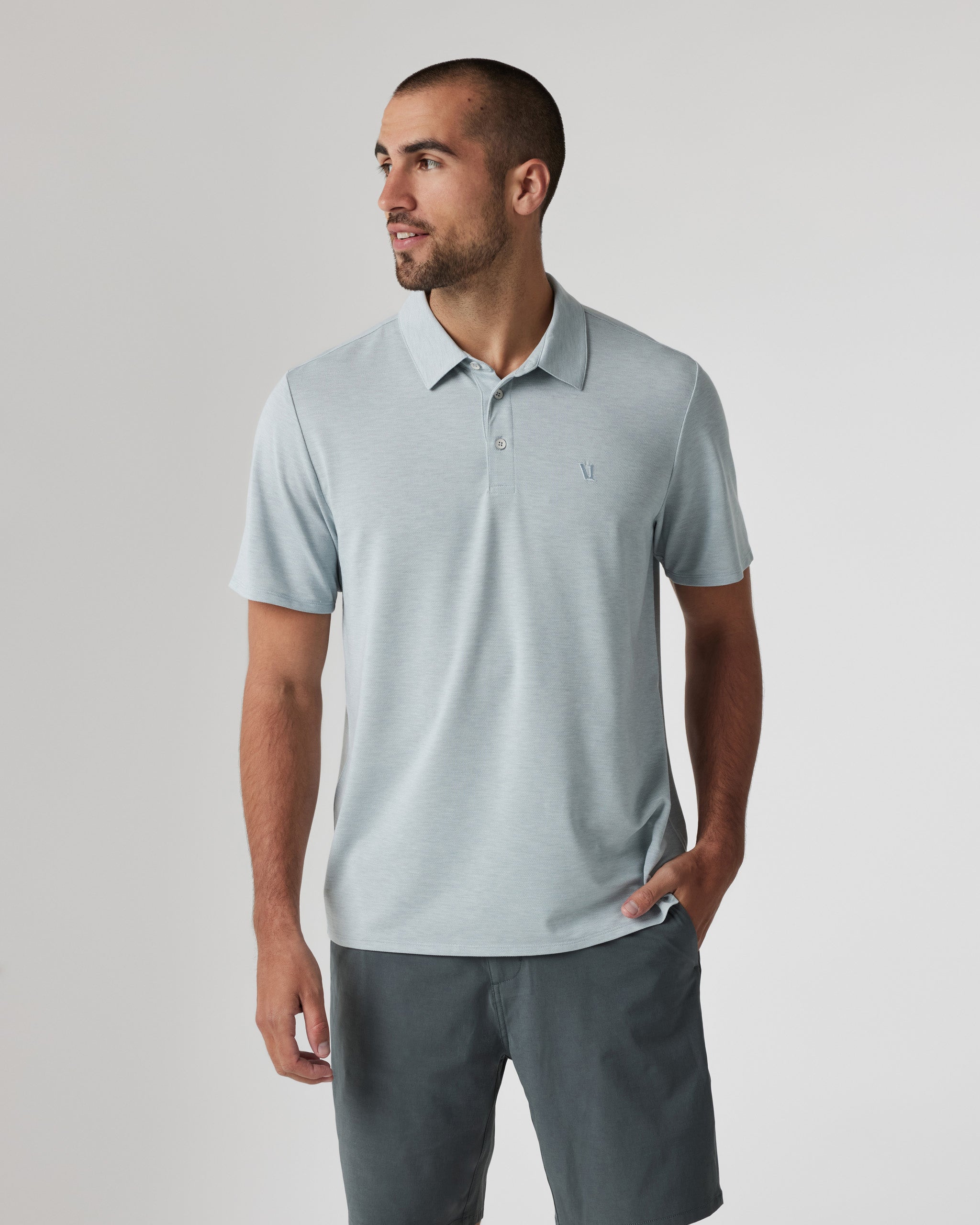 Knit Twill Polo | Chalk Blue Heather