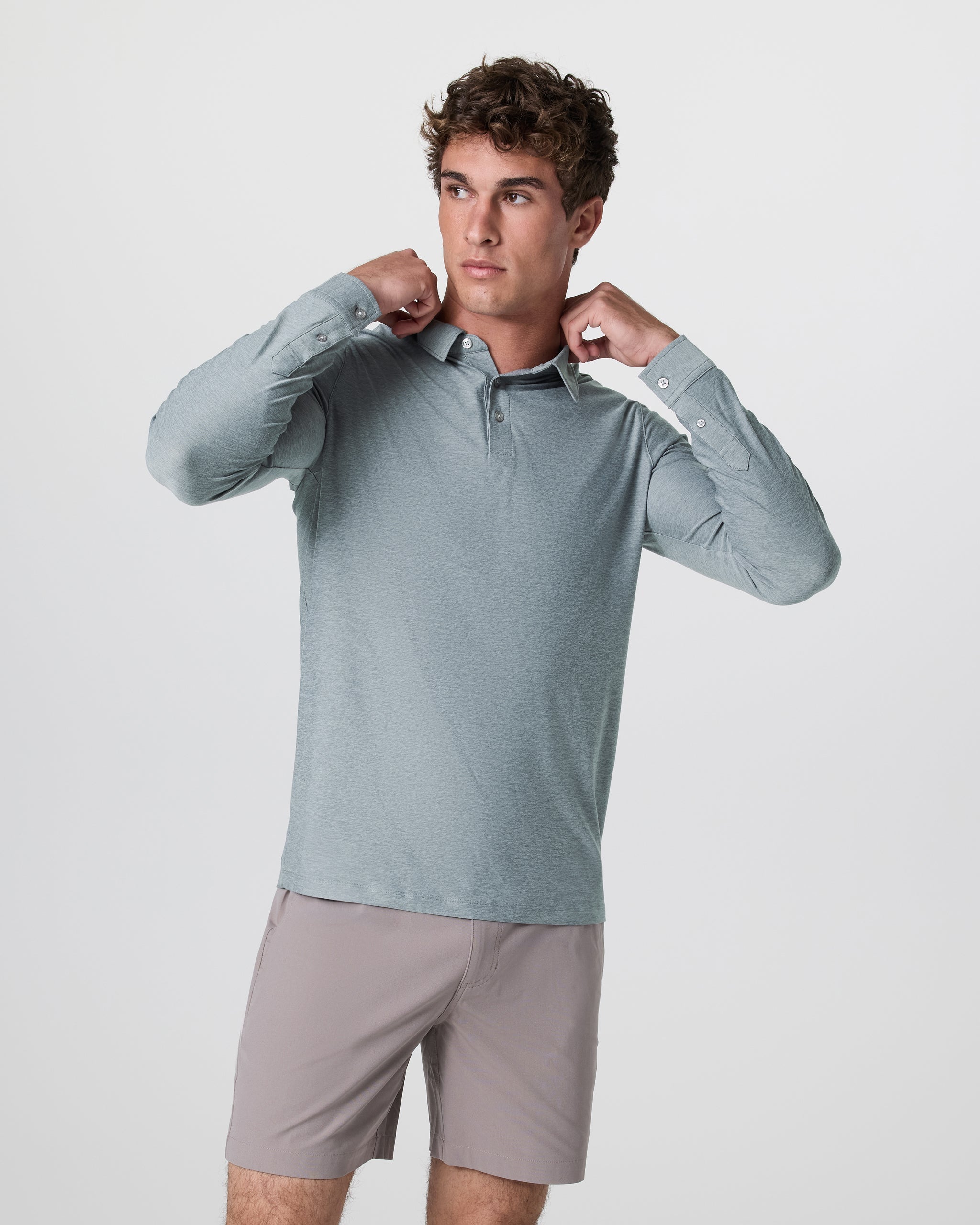Long Sleeve Strato Tech Polo | Dusty Blue Heather
