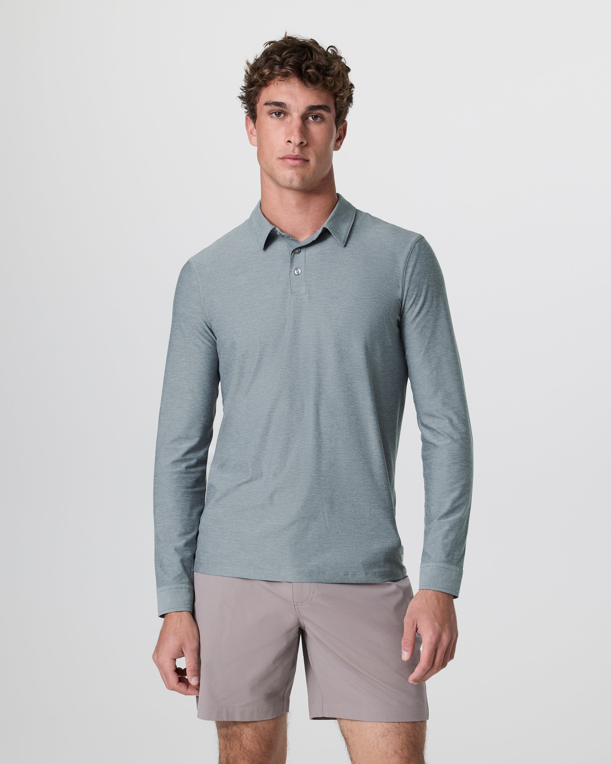 Long Sleeve Strato Tech Polo | Dusty Blue Heather