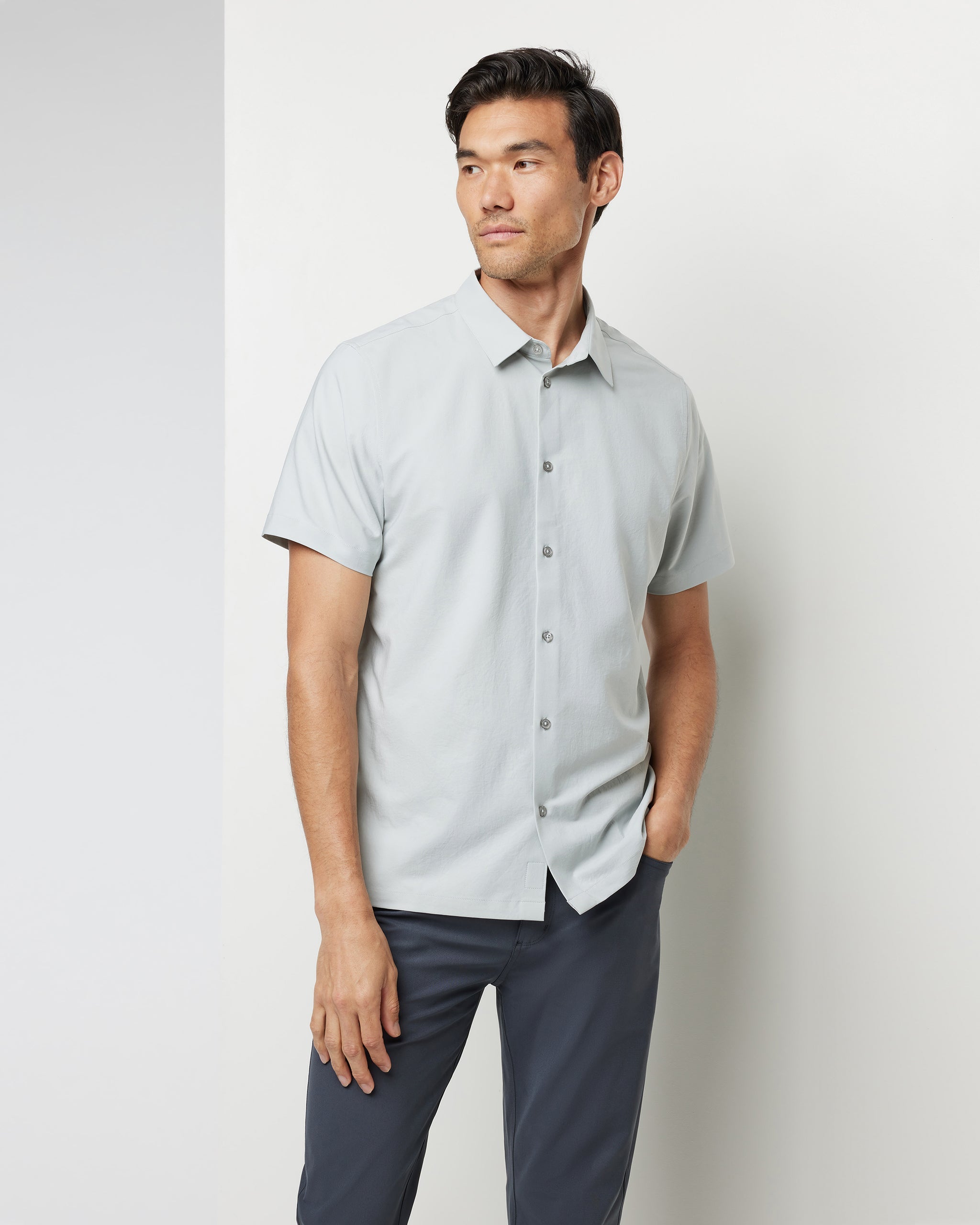 Short Sleeve Manhattan Button Down | Sky Grey