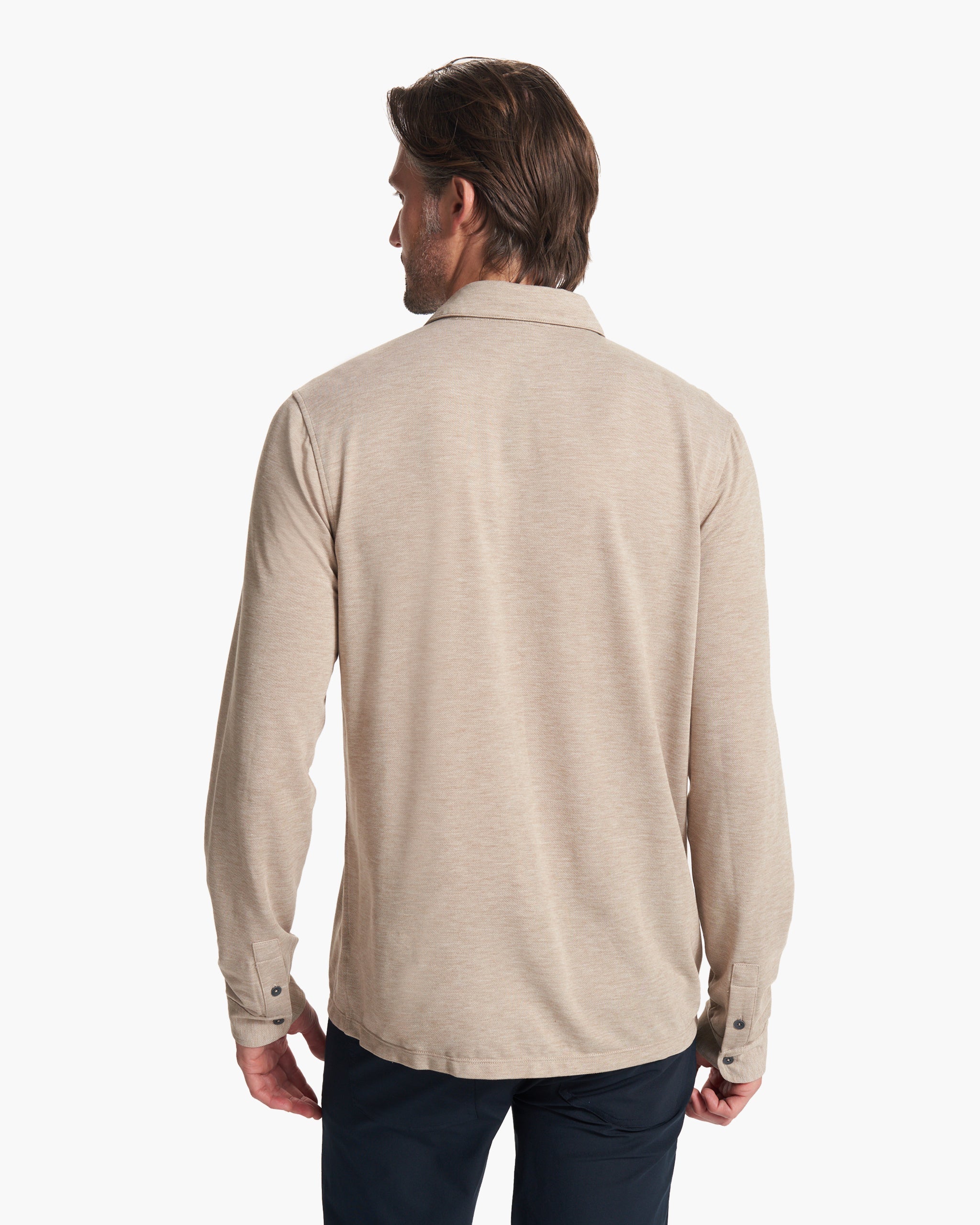 Long Sleeve Knit Twill Button Down | Camel Heather