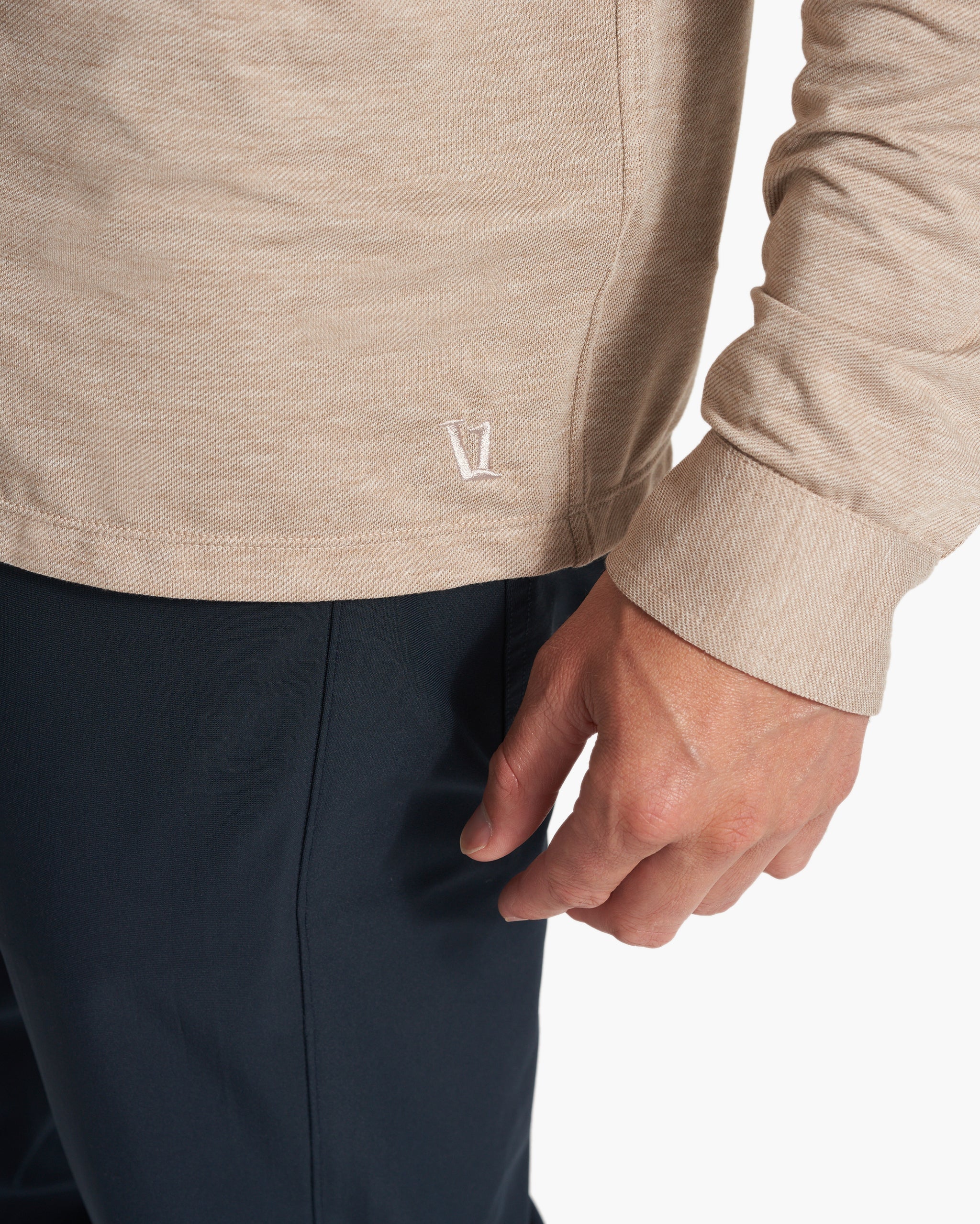 Long Sleeve Knit Twill Button Down | Camel Heather