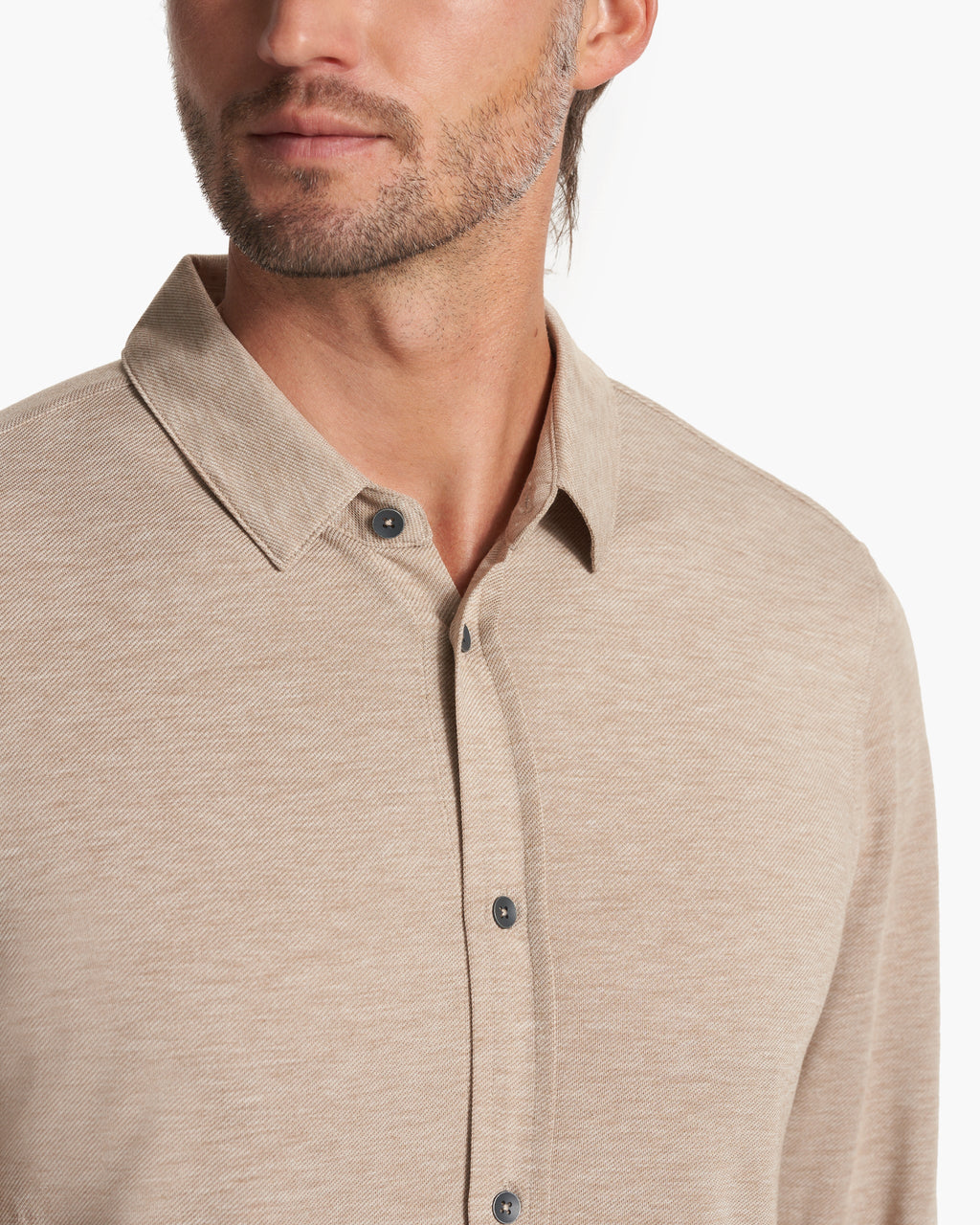 Long Sleeve Knit Twill Button Down | Camel Heather