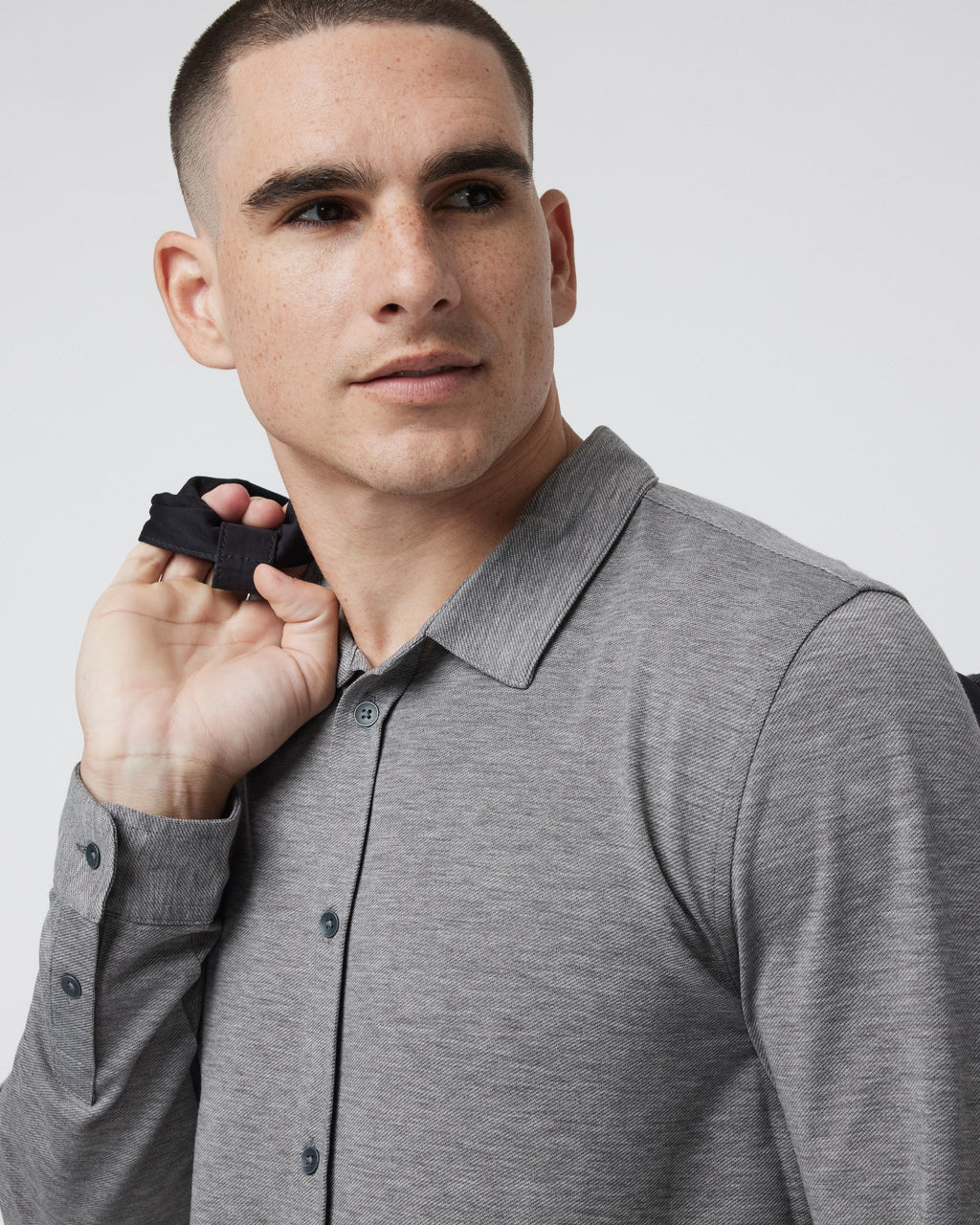Long Sleeve Knit Twill Button Down | Heather Grey