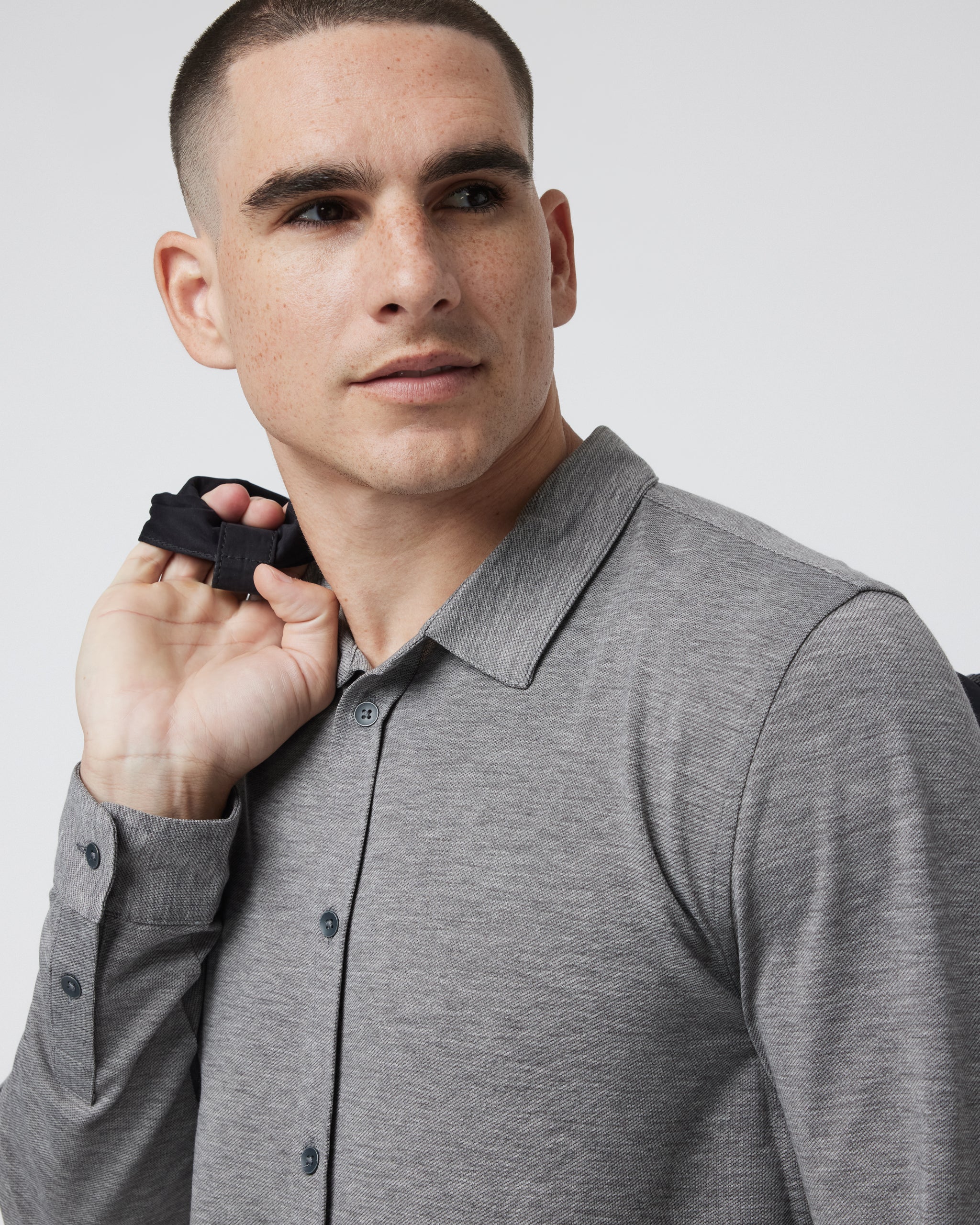 Long Sleeve Knit Twill Button Down | Heather Grey
