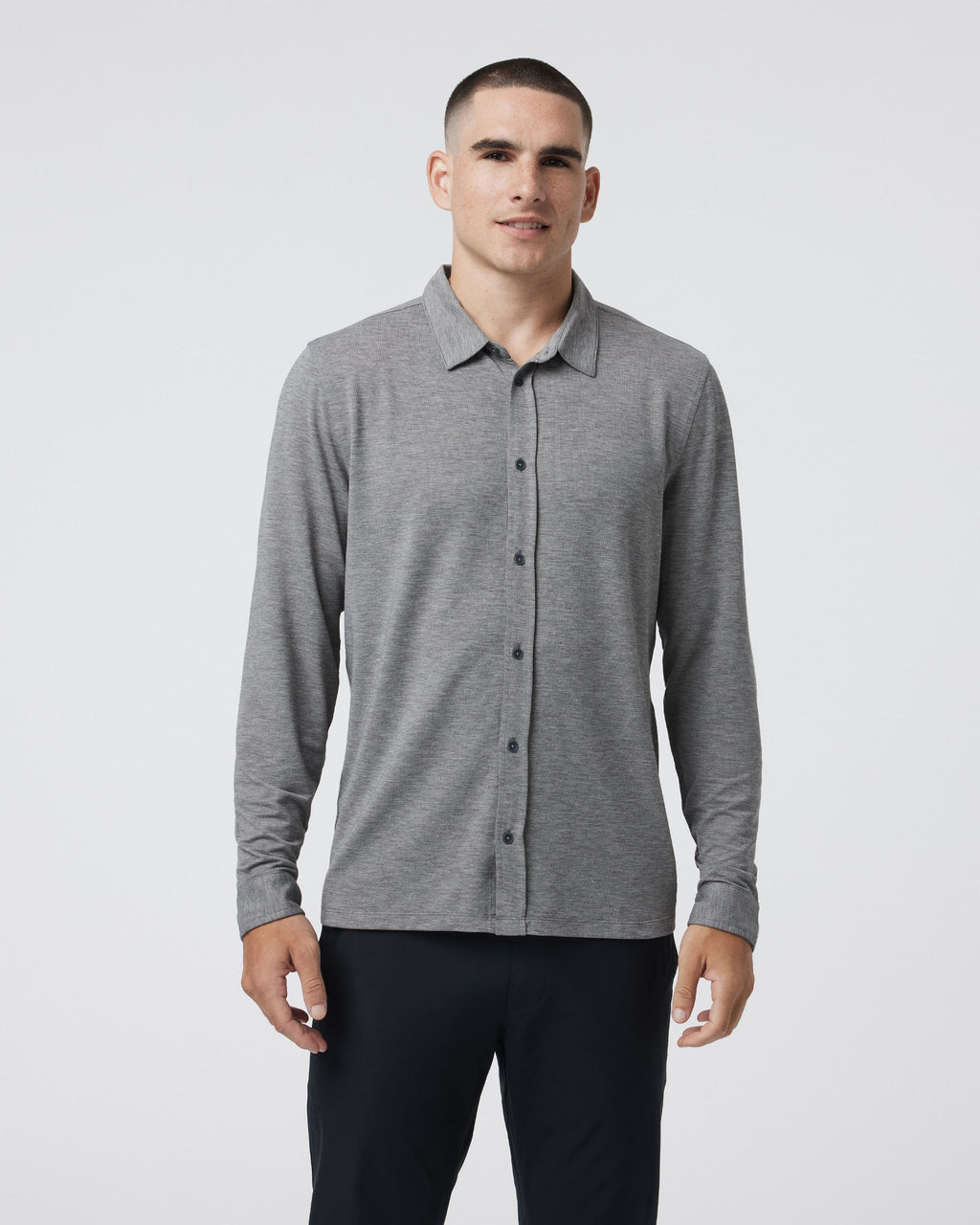 Long Sleeve Knit Twill Button Down | Heather Grey
