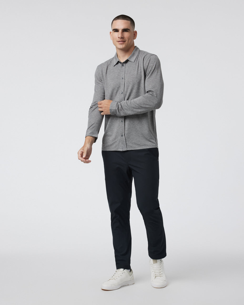Long Sleeve Knit Twill Button Down | Heather Grey