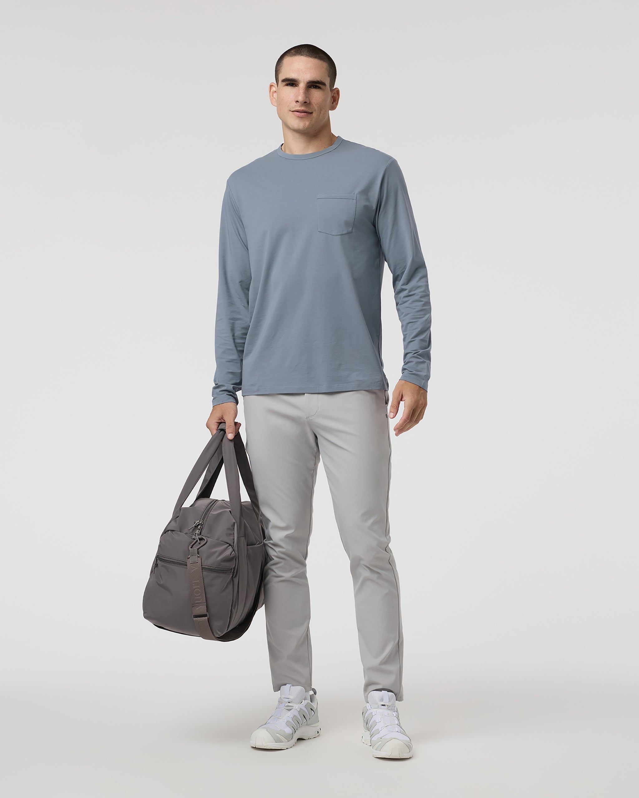 Long Sleeve Men's Feather Tee | Dusty Blue