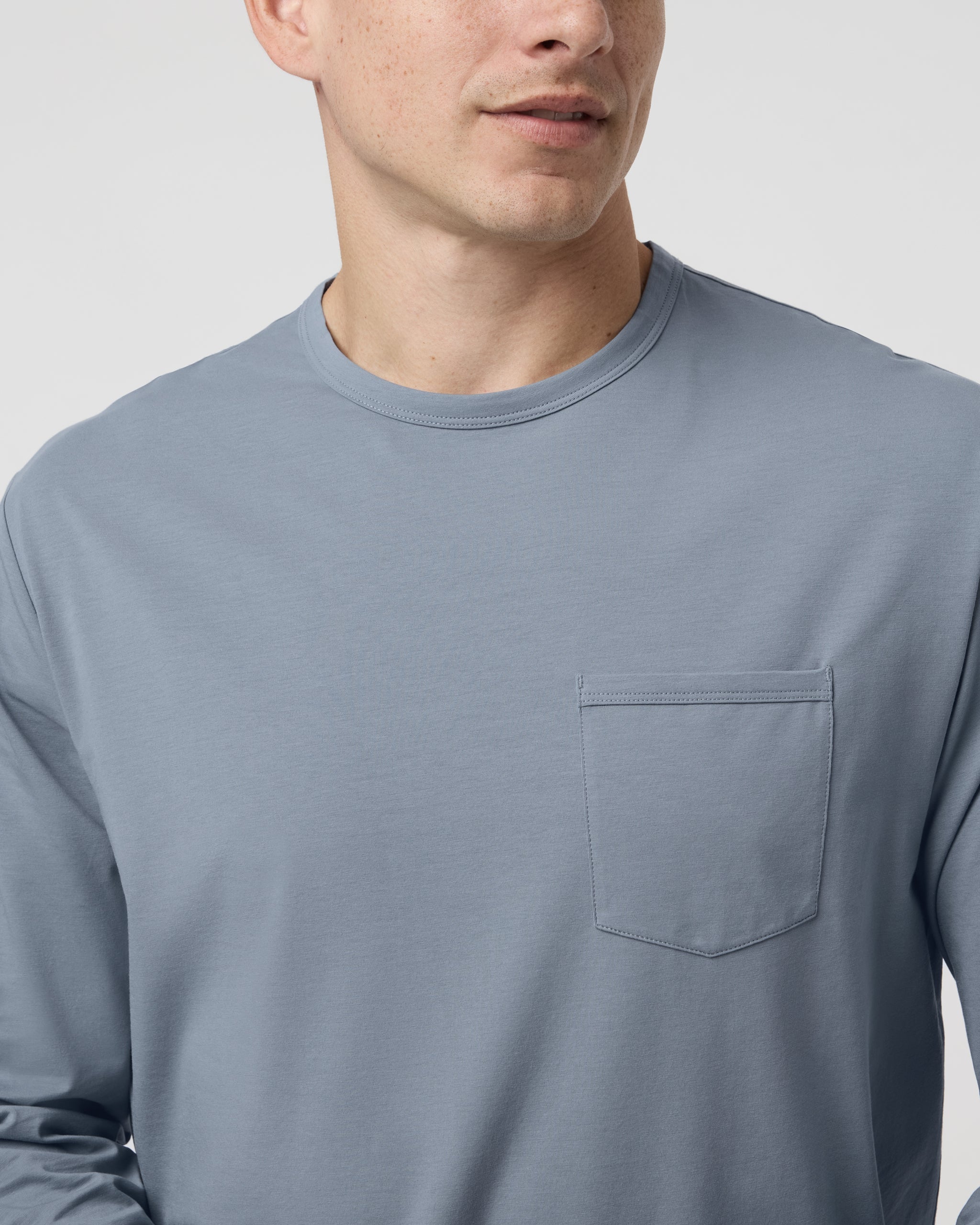 Long Sleeve Men's Feather Tee | Dusty Blue