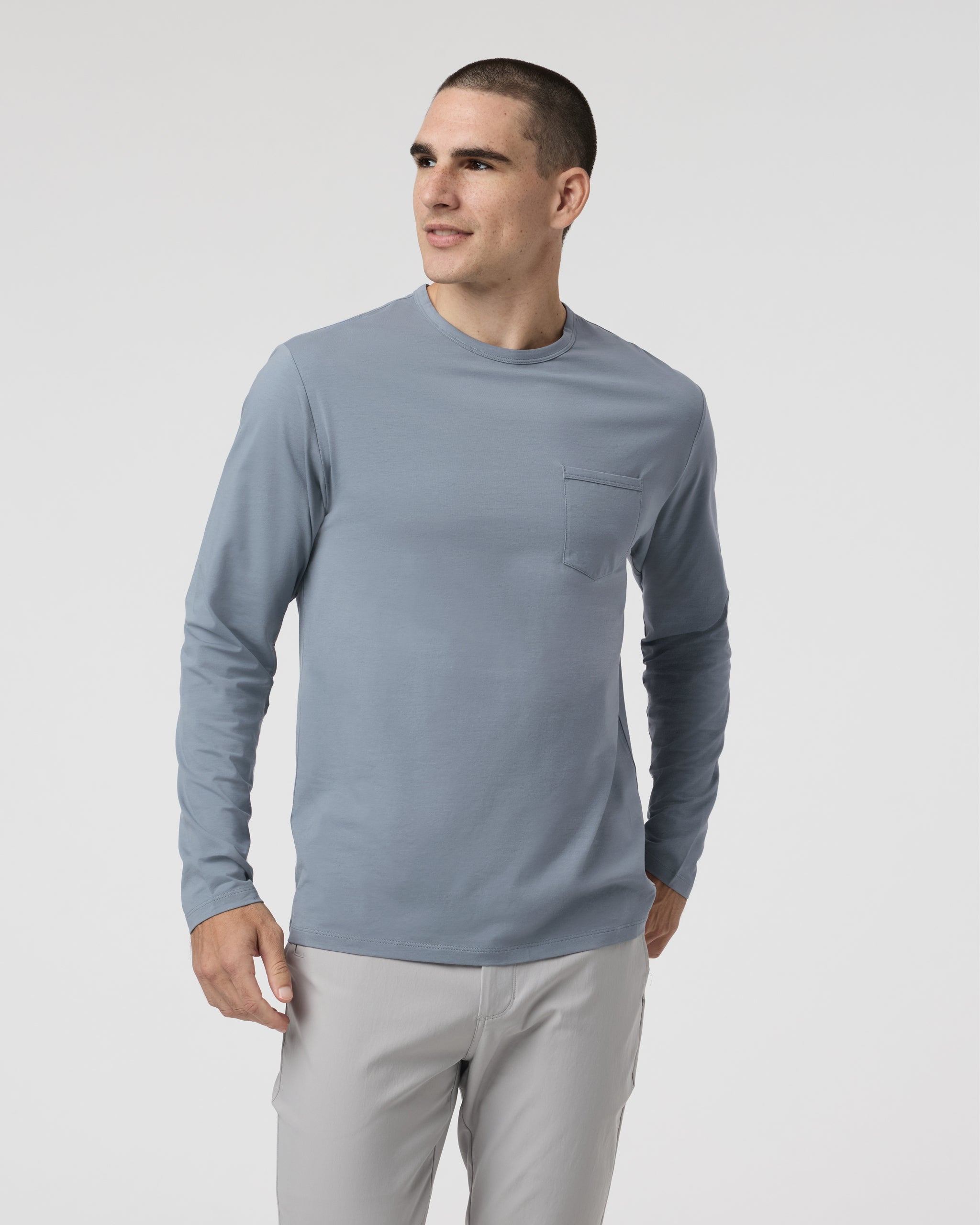 Long Sleeve Men's Feather Tee | Dusty Blue