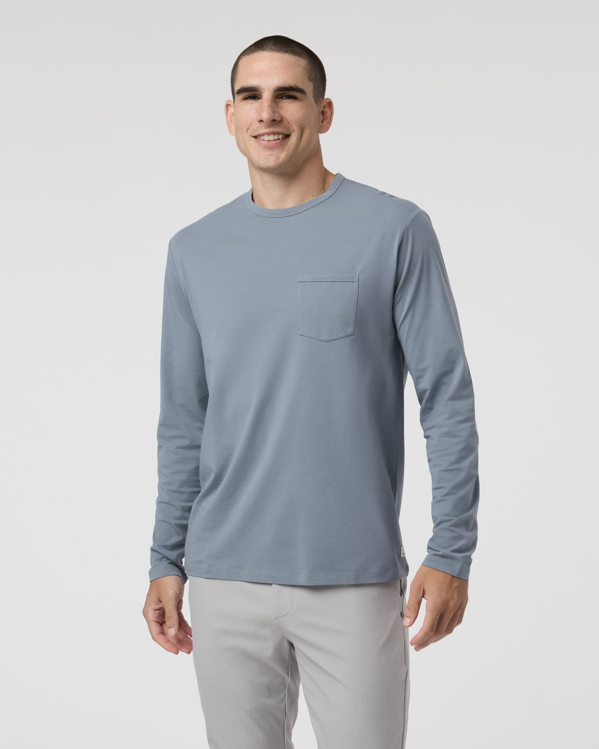 Long Sleeve Men's Feather Tee | Dusty Blue