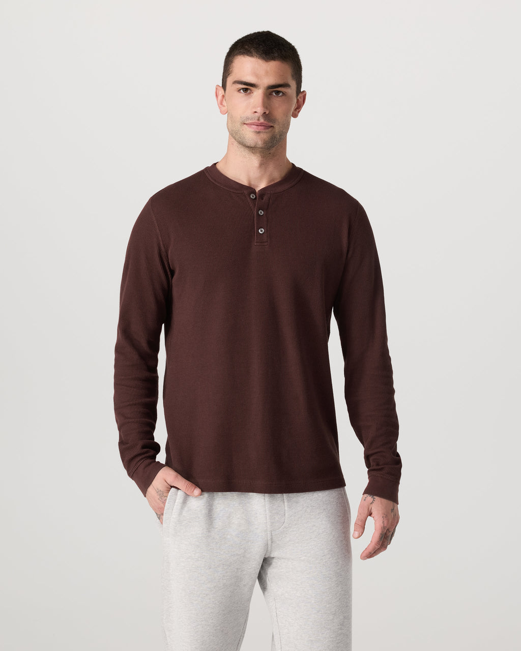 Waffle Henley | Burgundy