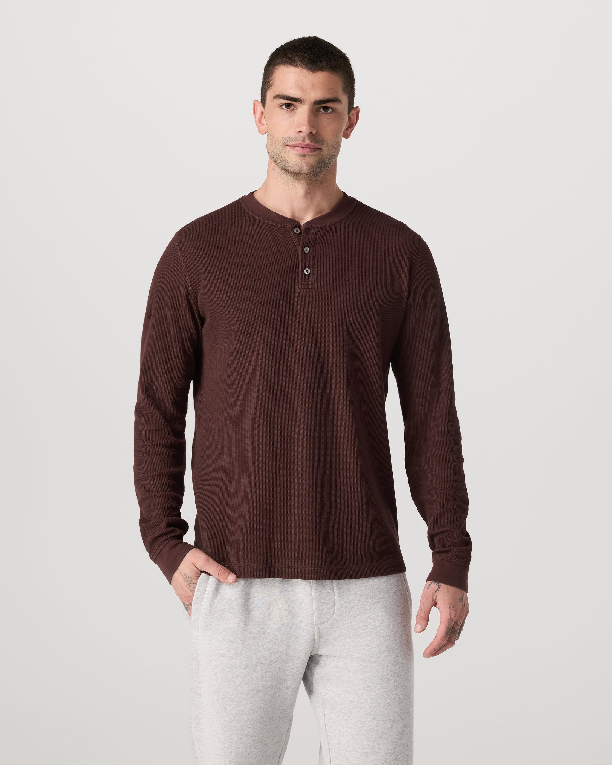Waffle Henley | Burgundy