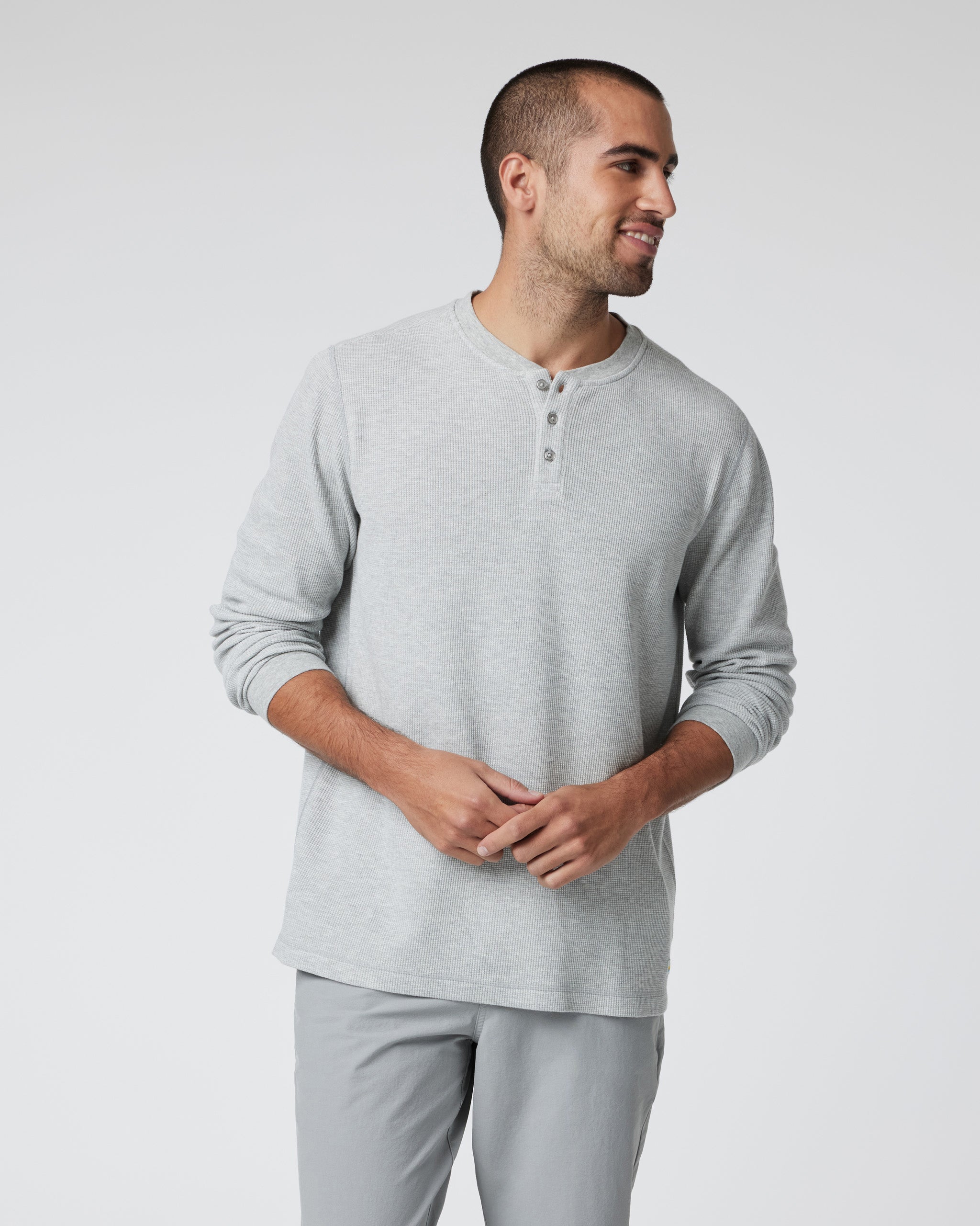 Waffle Henley | Light Heather Grey