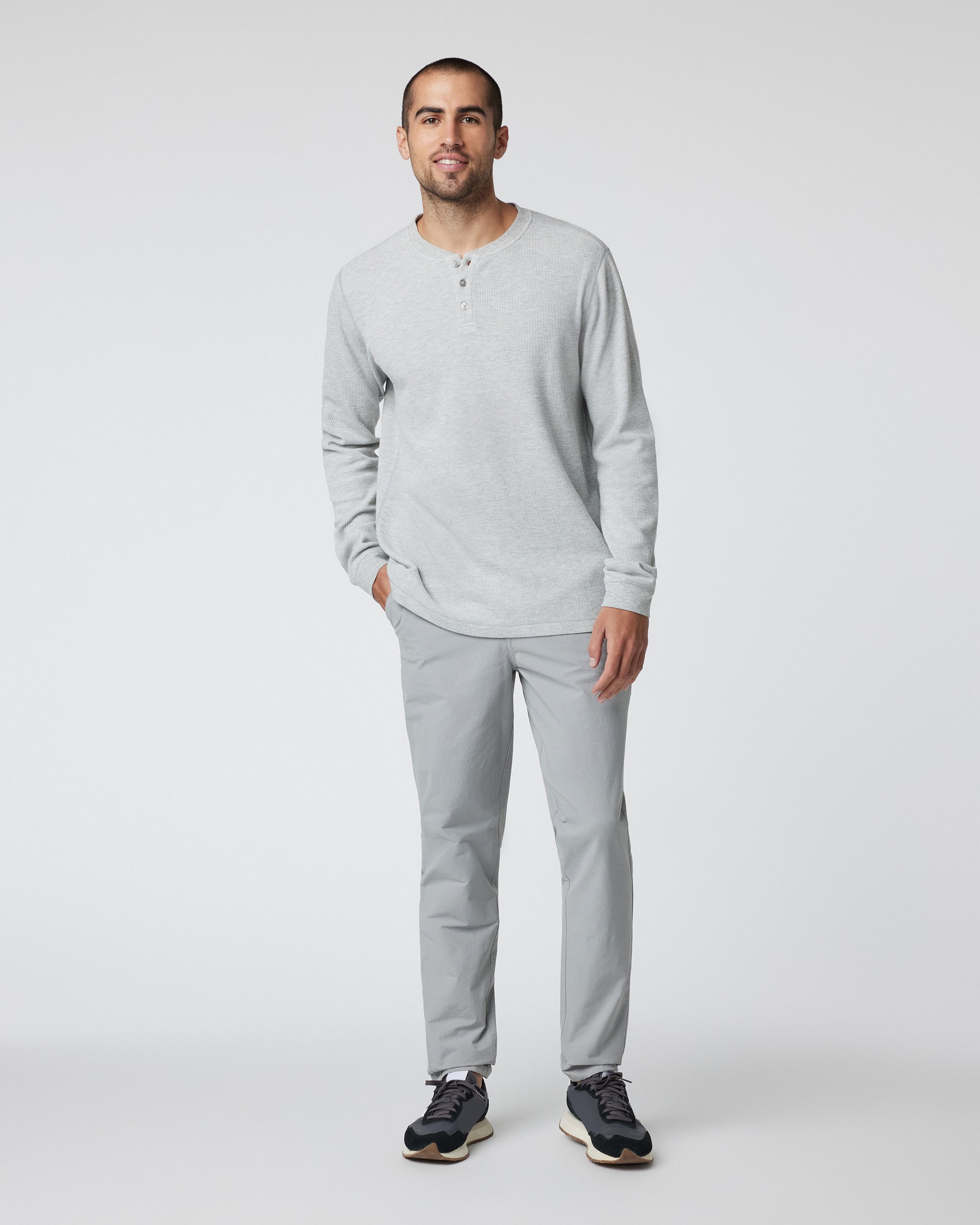 Waffle Henley | Light Heather Grey