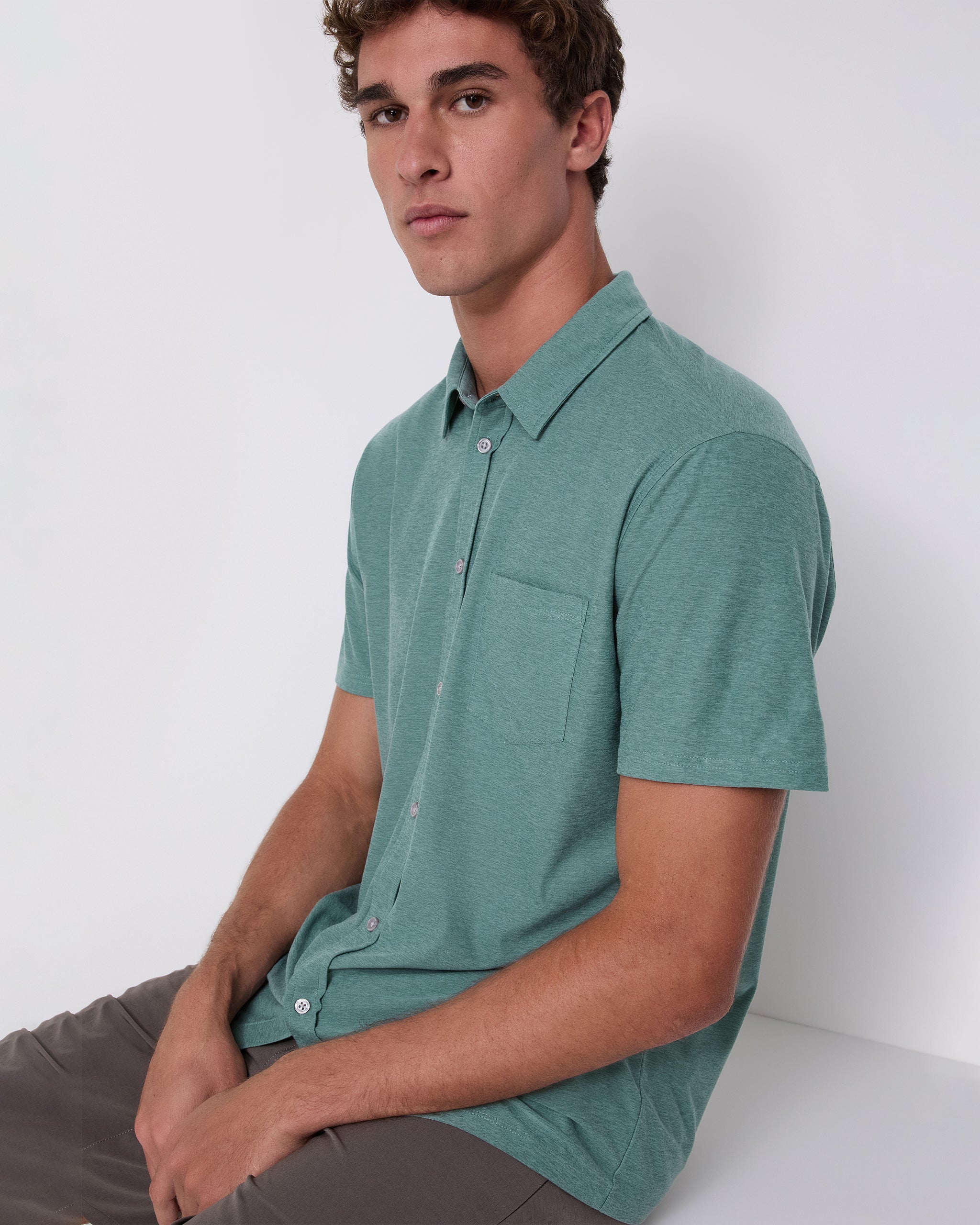 Short Sleeve Strato Button Down | Bluegrass Heather