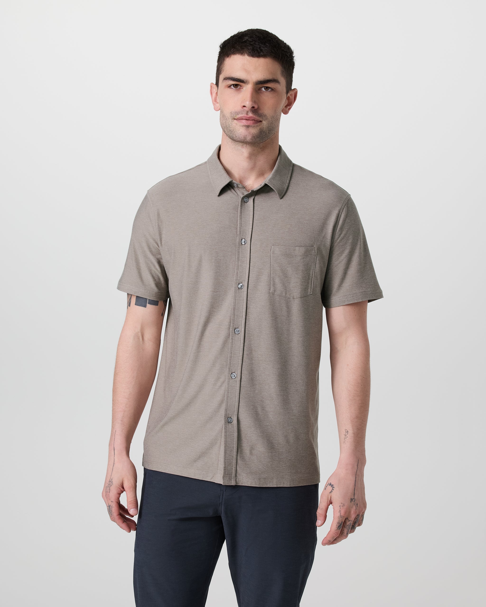 Short Sleeve Strato Button Down | Mocha Heather