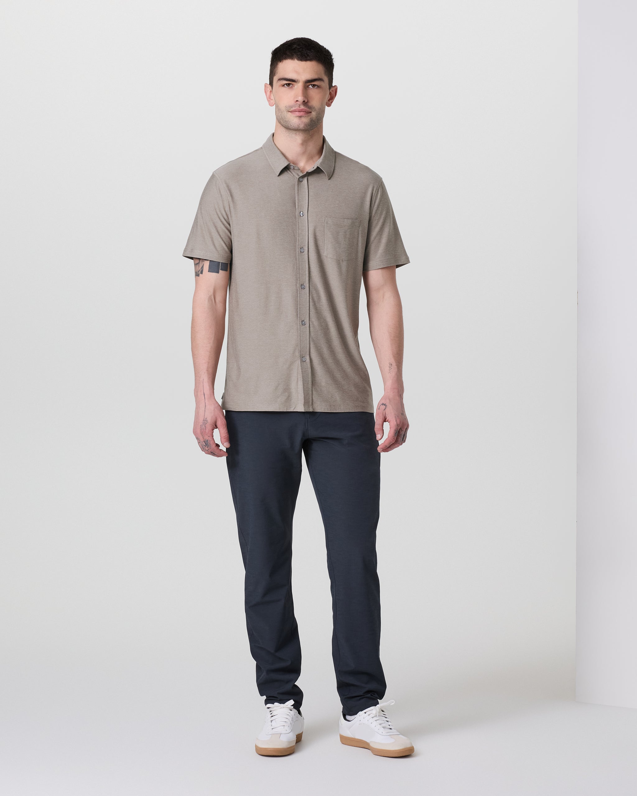 Short Sleeve Strato Button Down | Mocha Heather