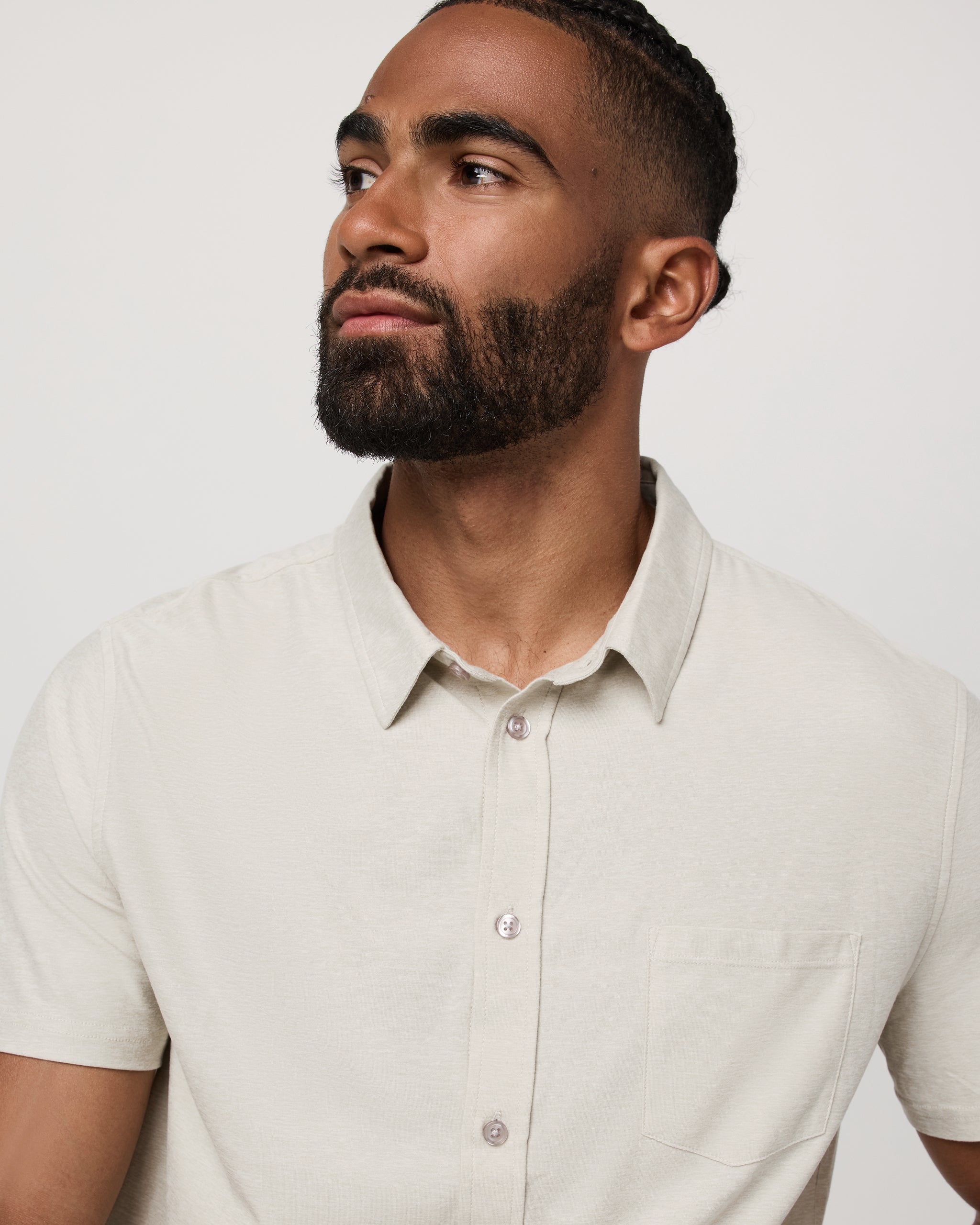 Short Sleeve Strato Button Down | Mushroom Heather