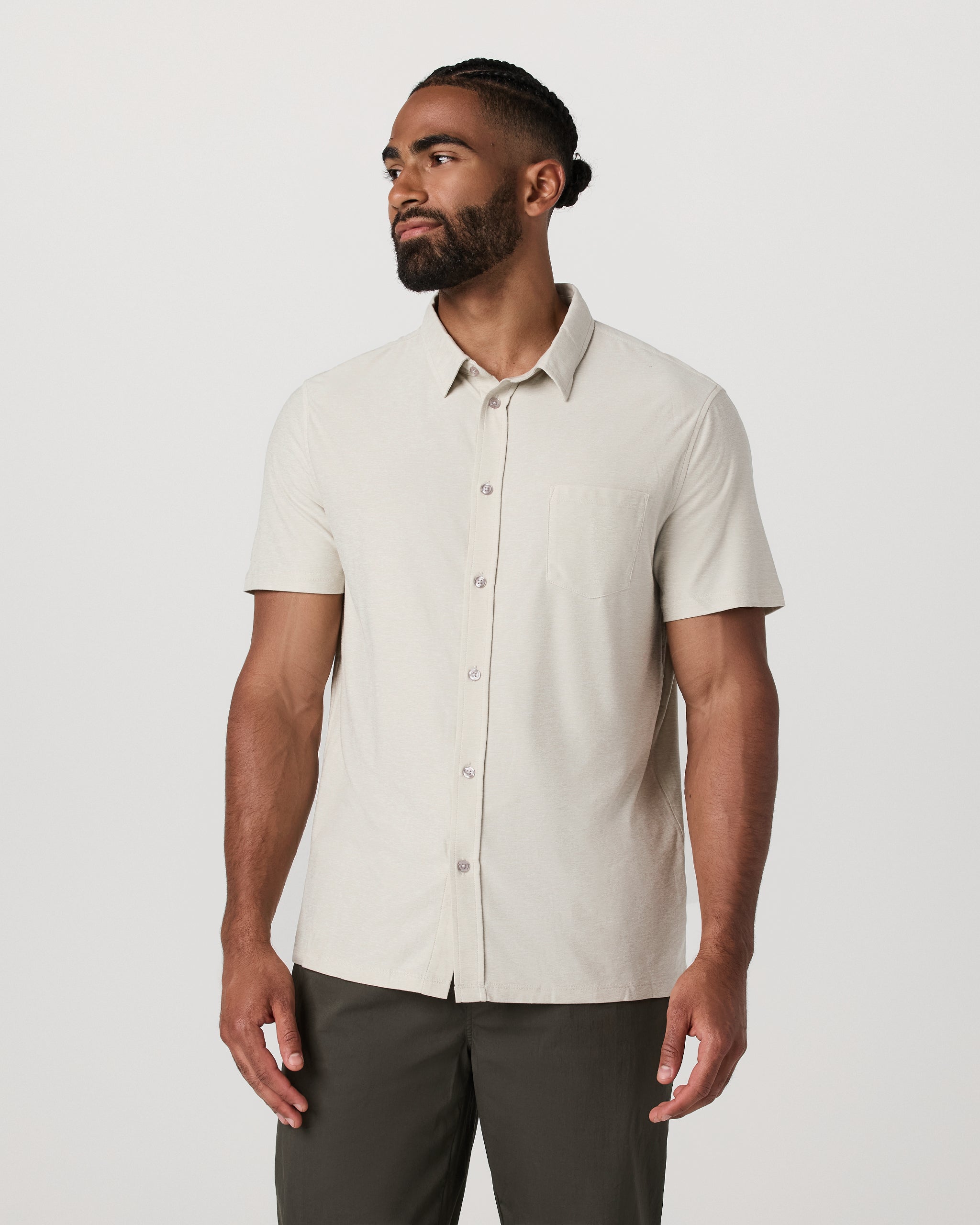 Short Sleeve Strato Button Down | Mushroom Heather