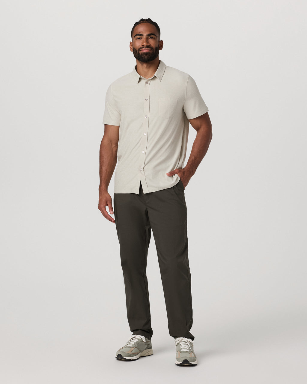 Short Sleeve Strato Button Down | Mushroom Heather