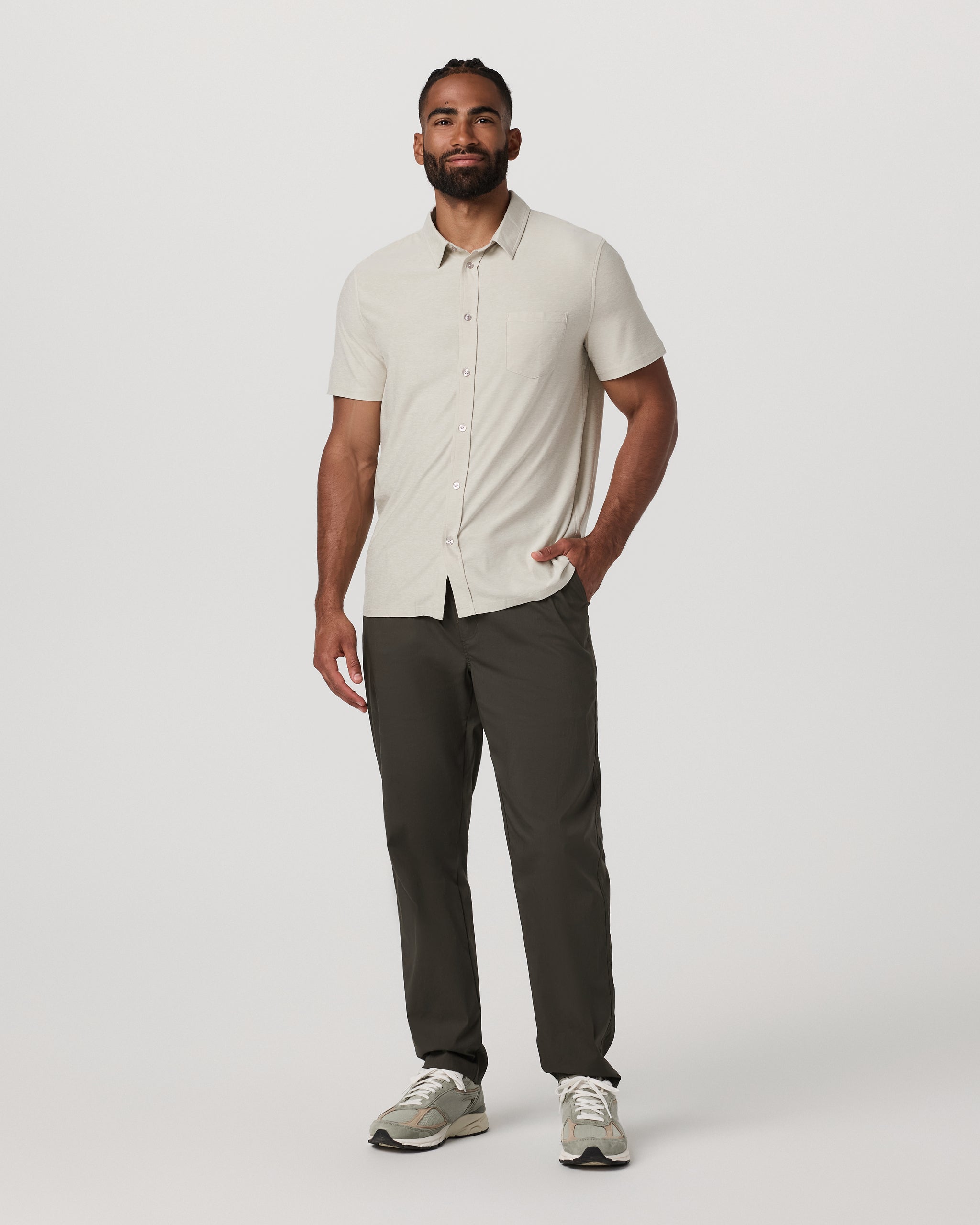Short Sleeve Strato Button Down | Mushroom Heather