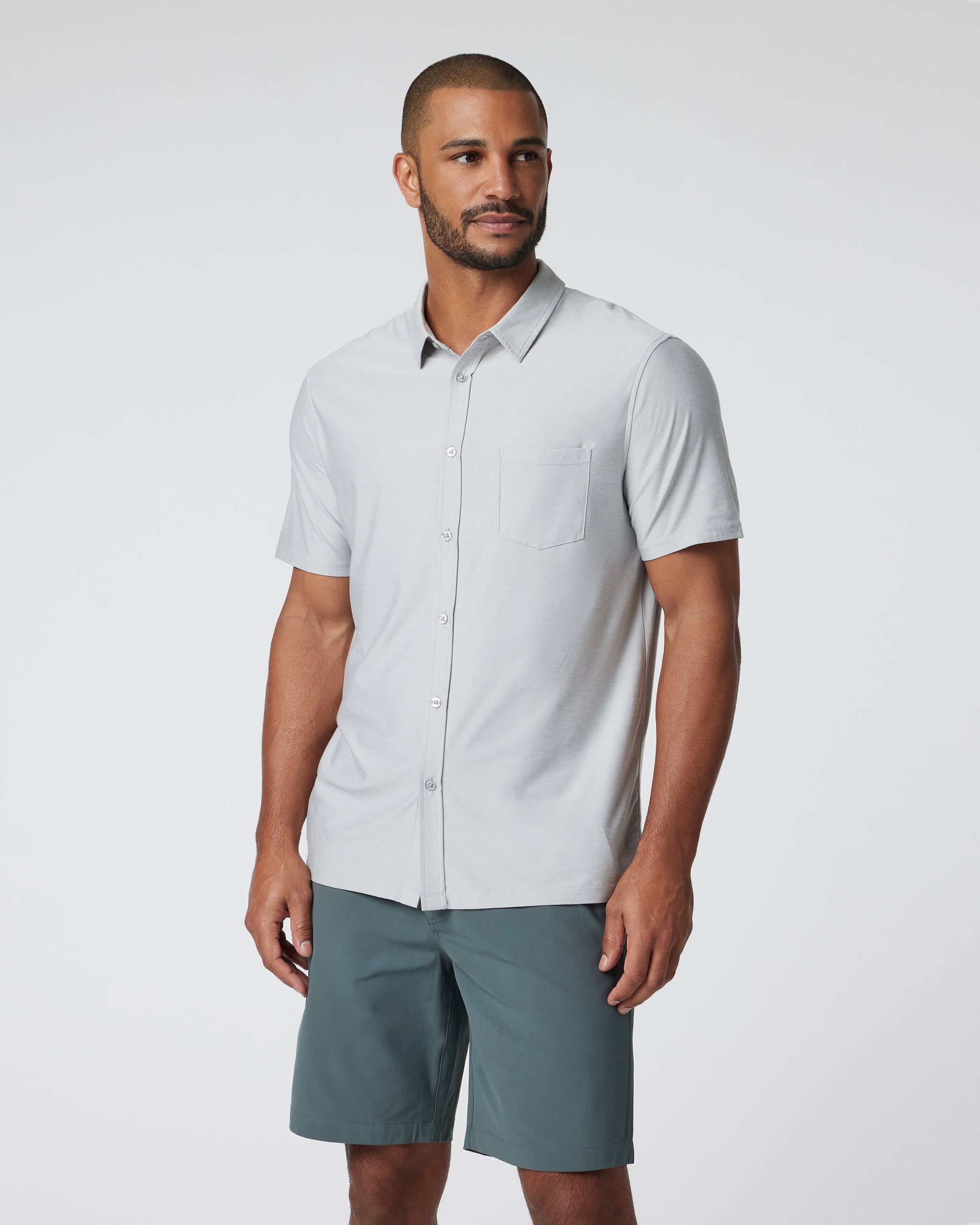 Short Sleeve Strato Button Down | Platinum Heather