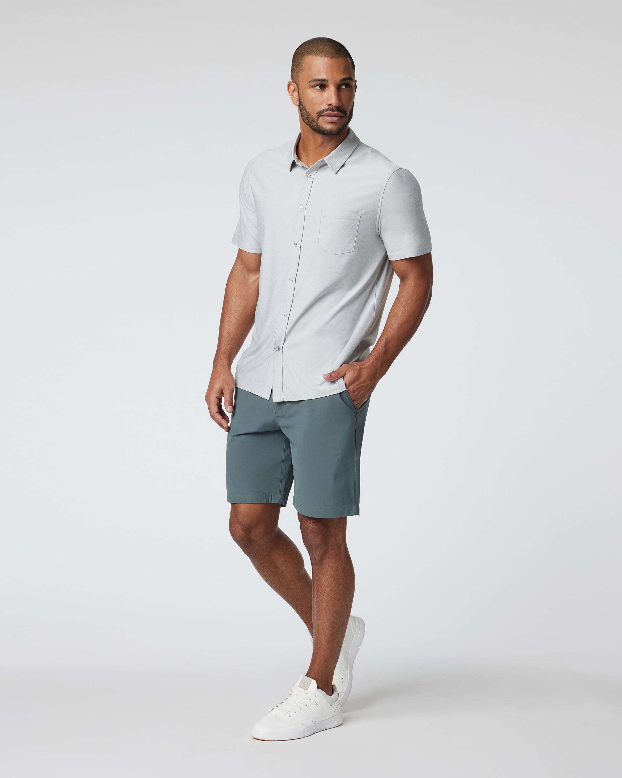 Short Sleeve Strato Button Down | Platinum Heather