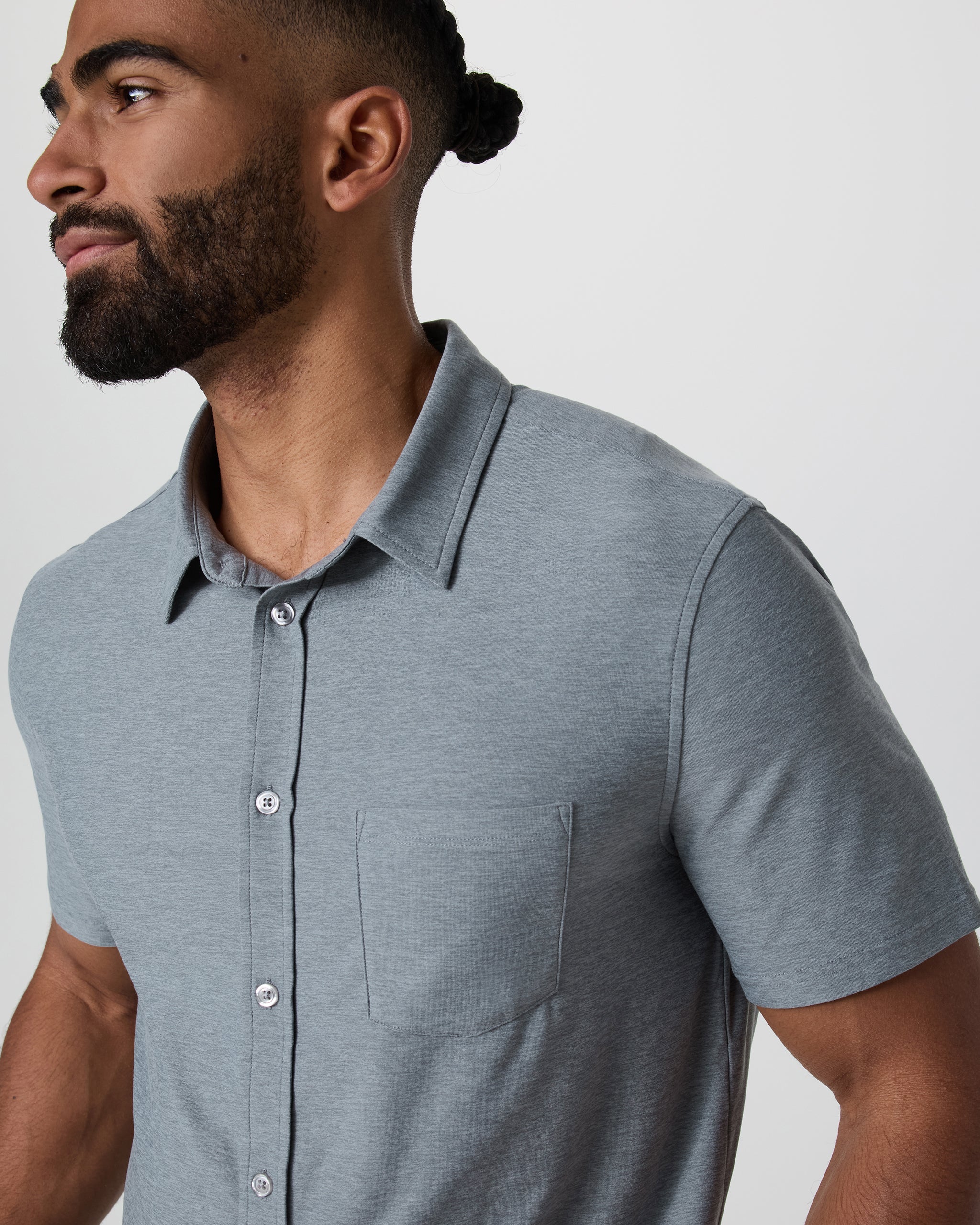 Short Sleeve Strato Button Down | Dusty Blue Heather