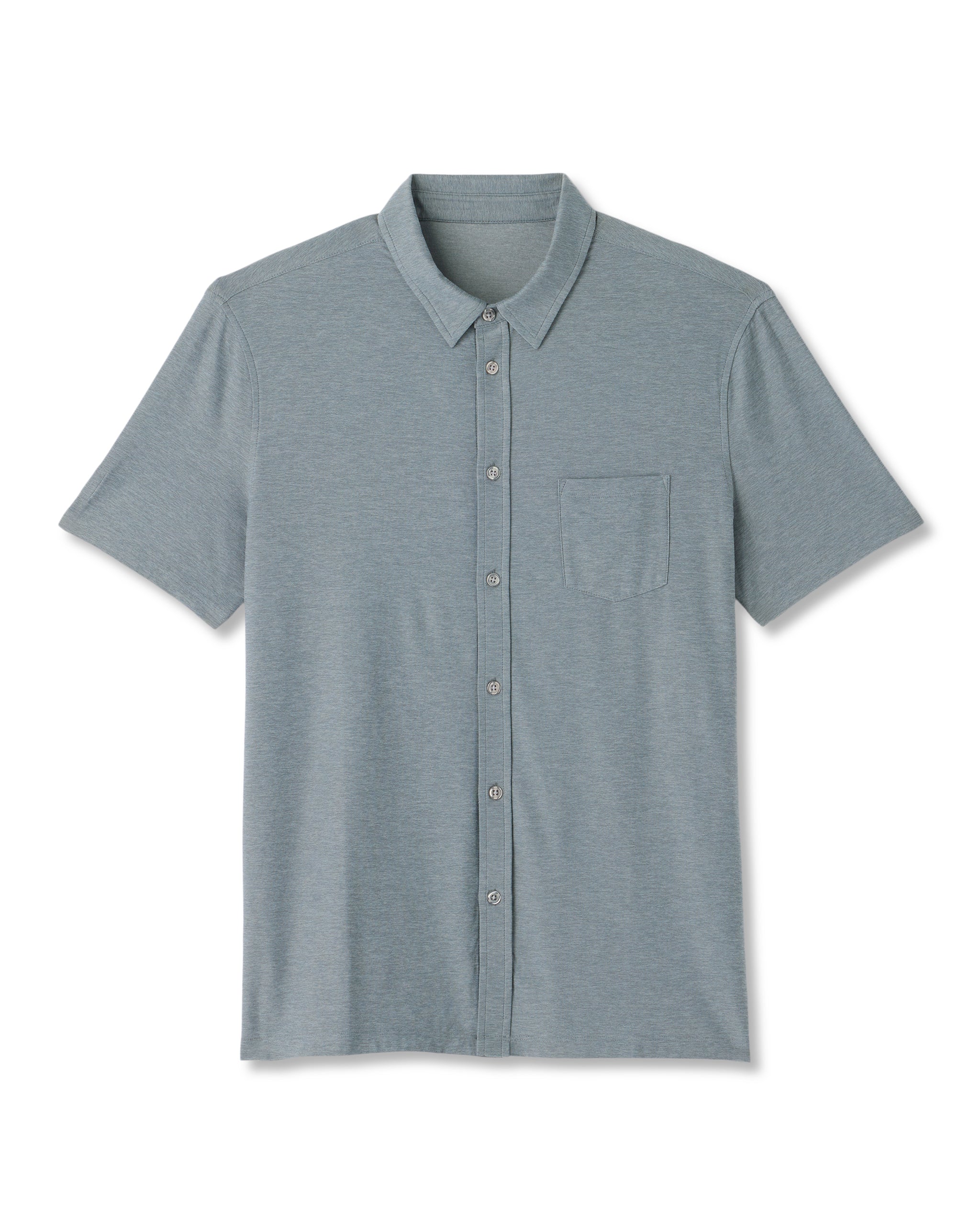 Short Sleeve Strato Button Down | Dusty Blue Heather