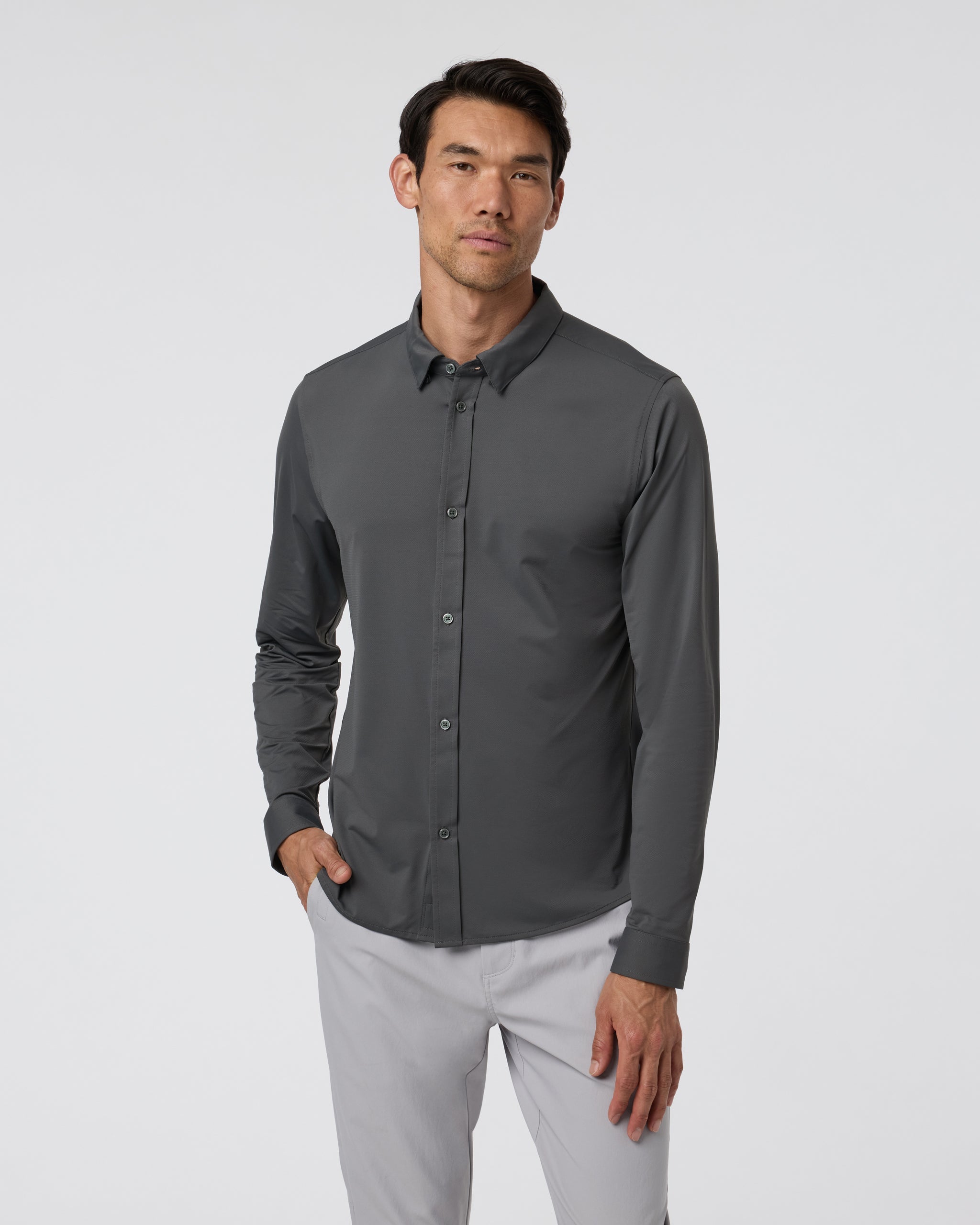 Long Sleeve TravelLite Button Down | Dark Pewter