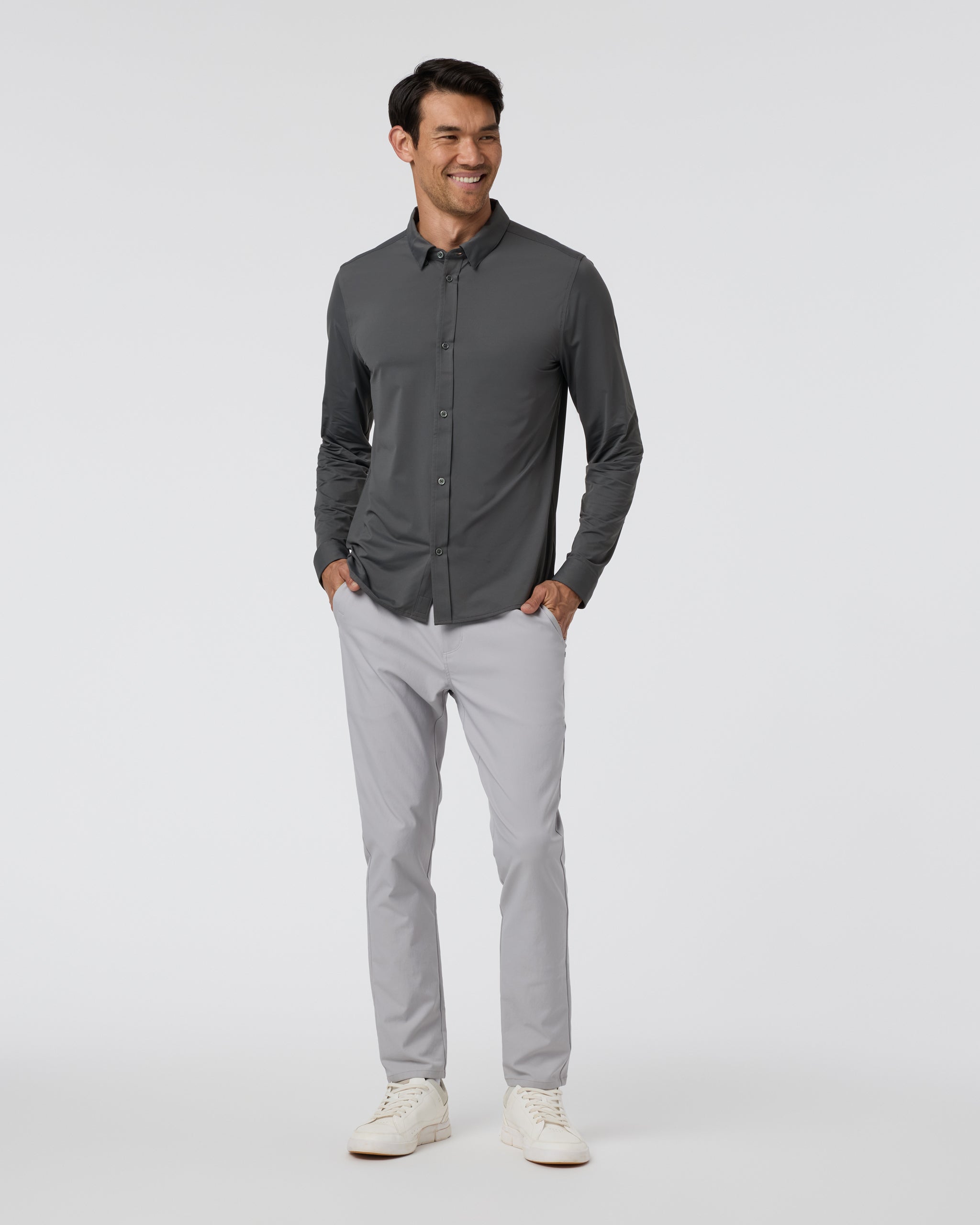 Long Sleeve TravelLite Button Down | Dark Pewter