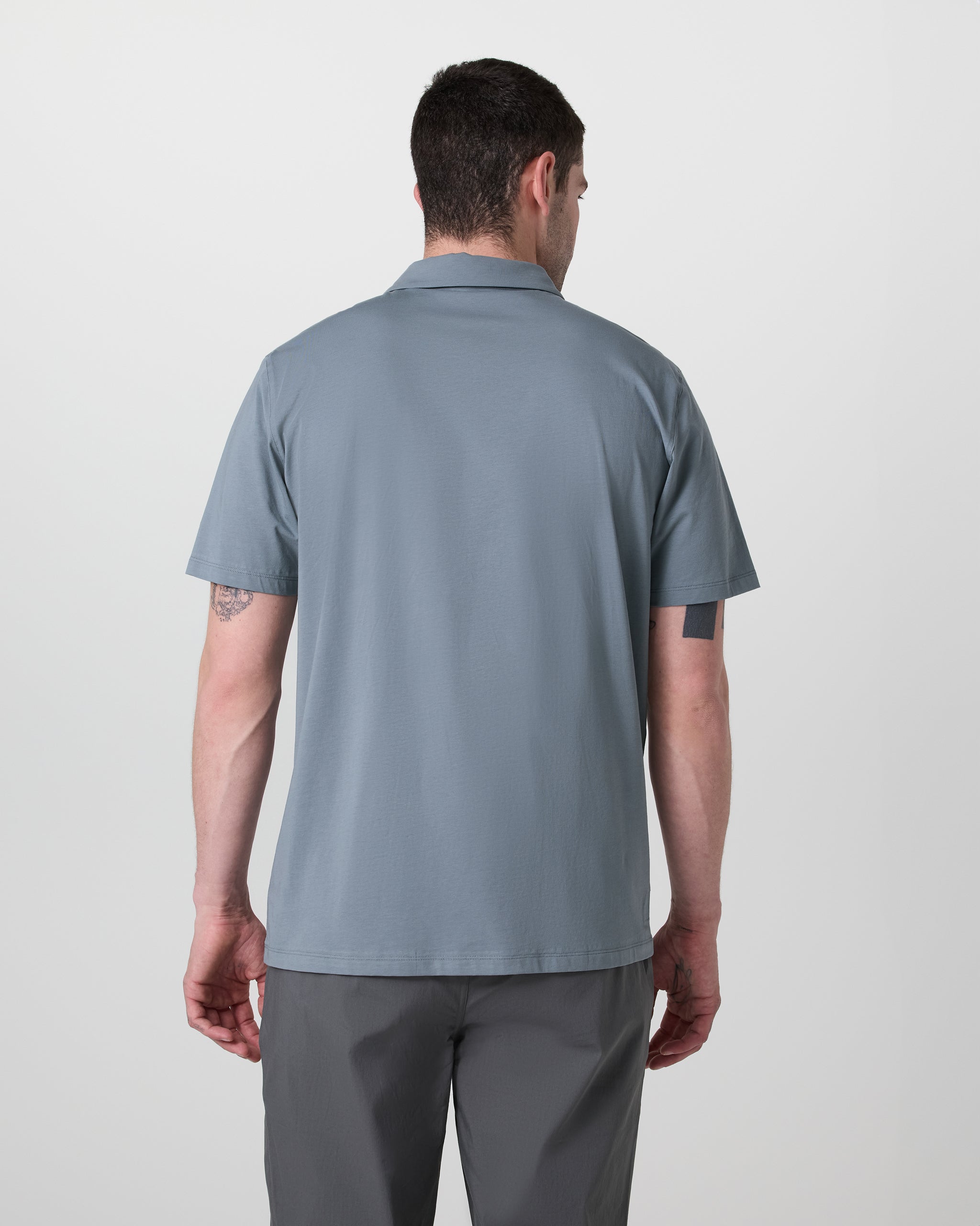 Short Sleeve Feather Polo | Dusty Blue