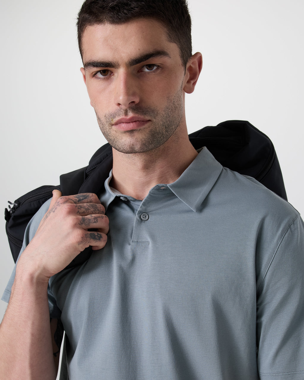 Short Sleeve Feather Polo | Dusty Blue