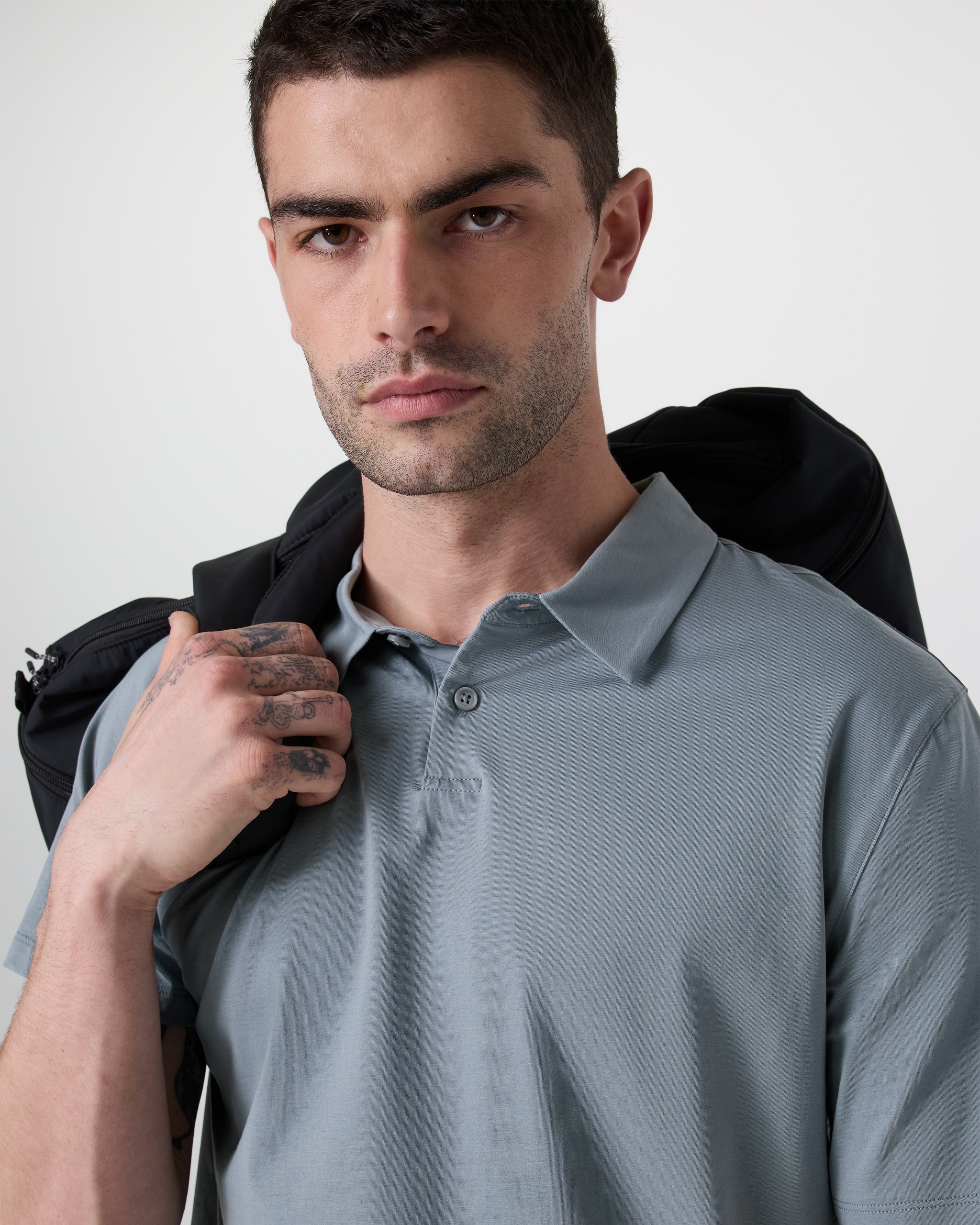 Short Sleeve Feather Polo | Dusty Blue