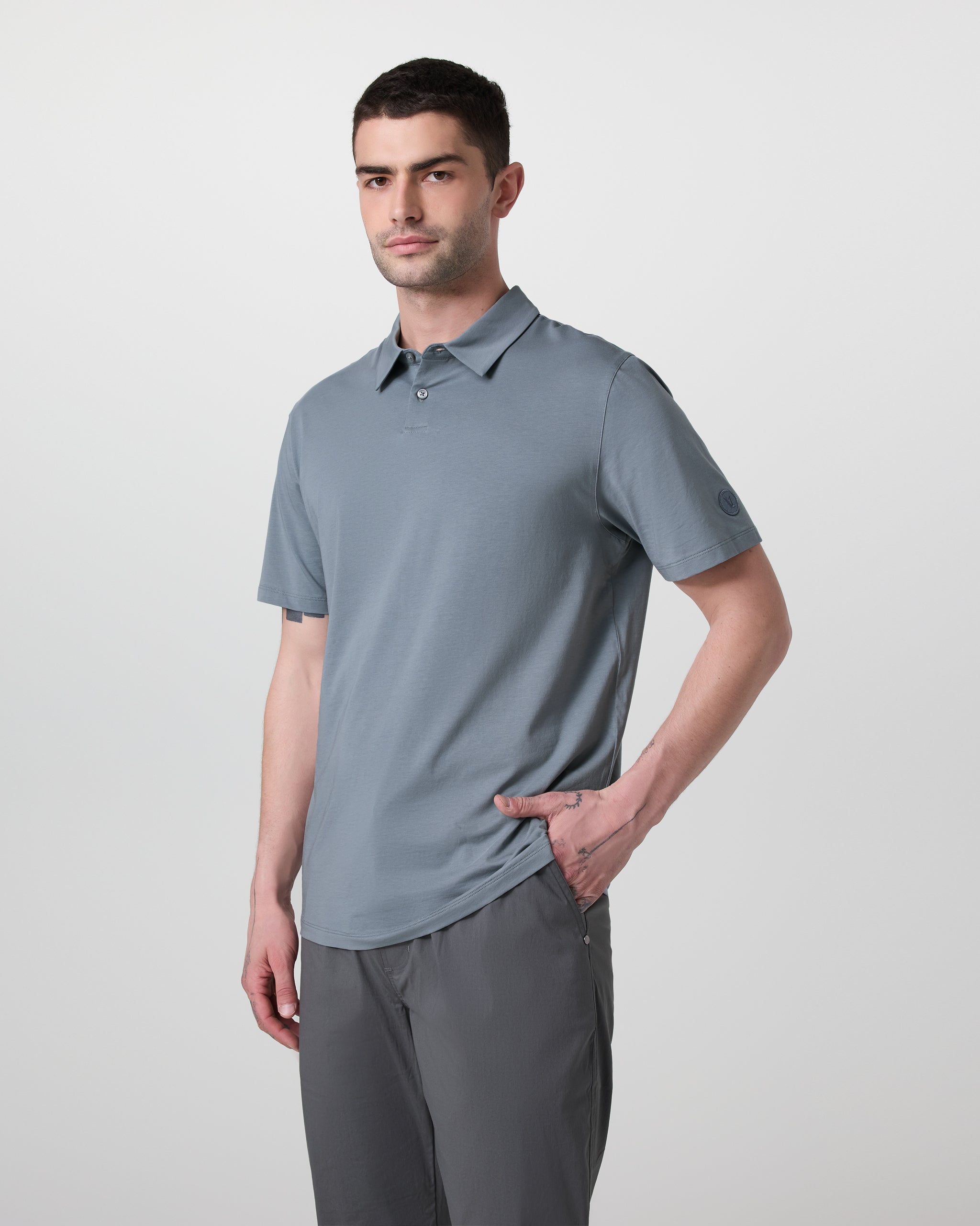 Short Sleeve Feather Polo | Dusty Blue