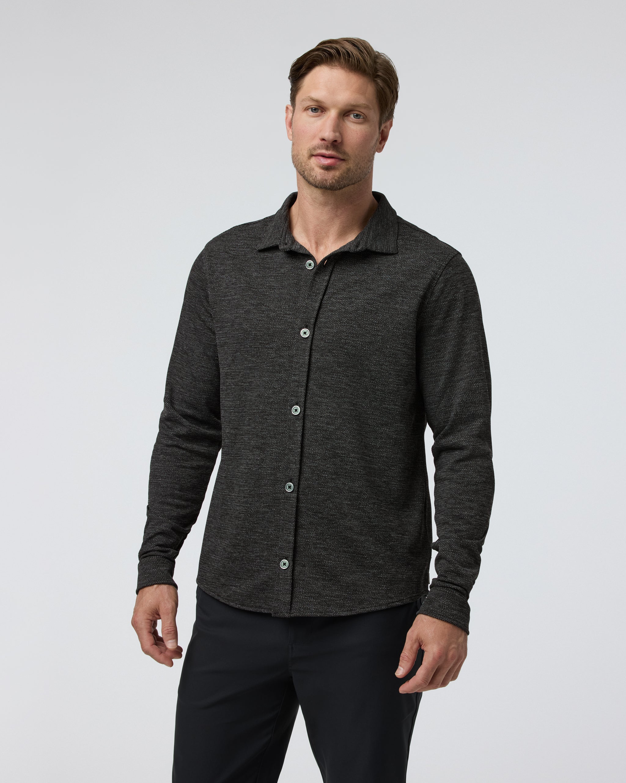 Long Sleeve North Beach Button Down | Black Heather